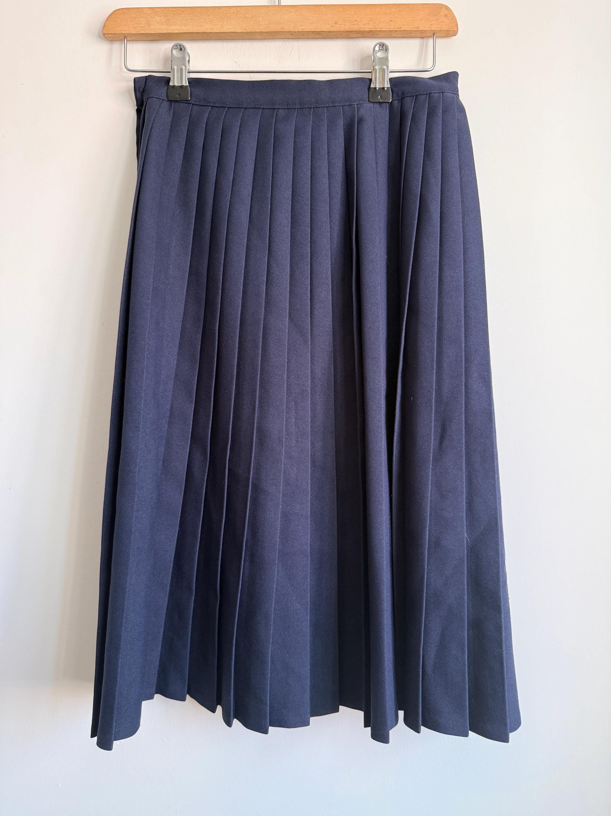 Vintage Navy Pleated Midi Wrap Skirt | Classic Schoolcore | UK6-8