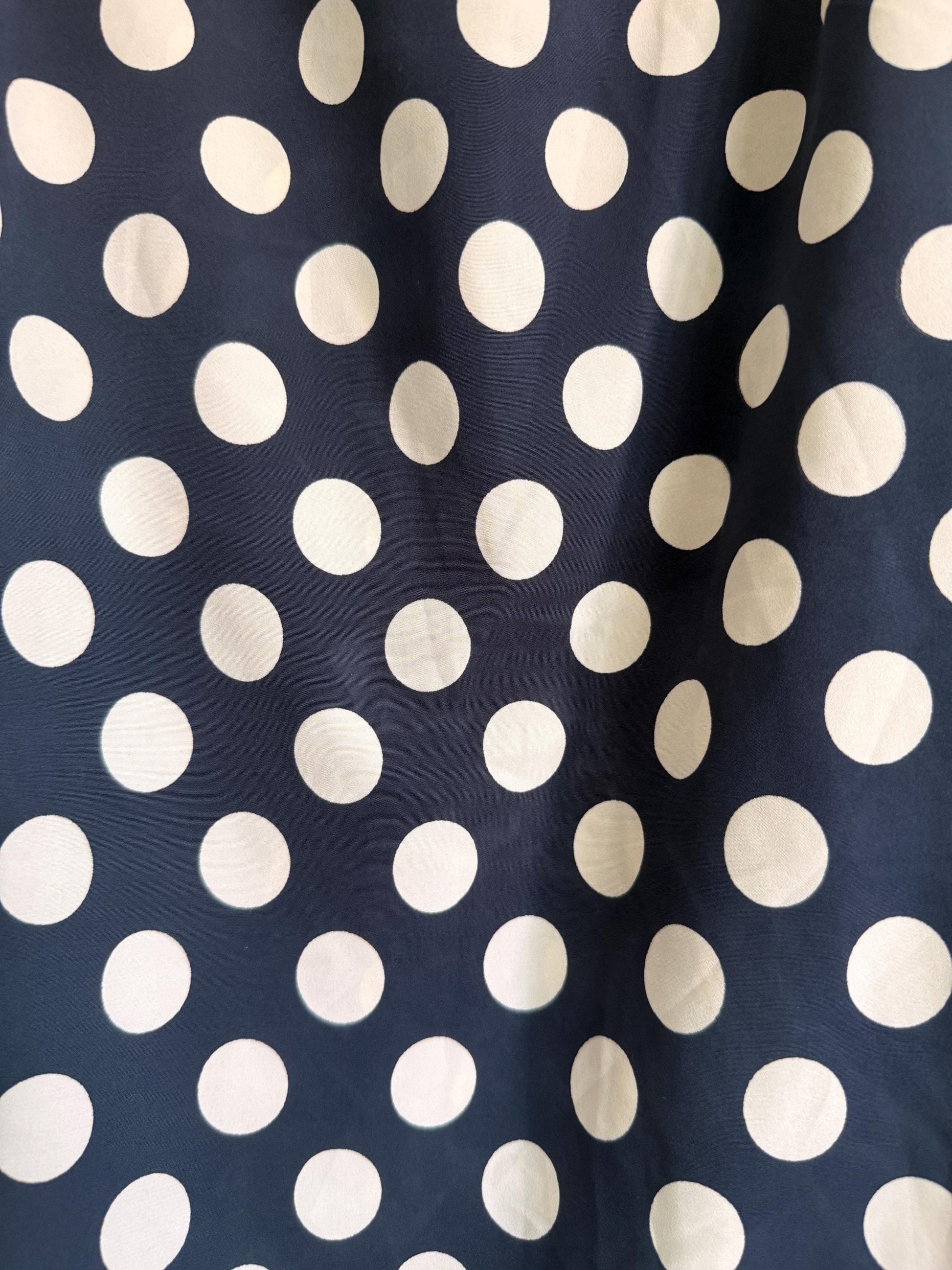 Vintage Navy Polka Dot Wrap Skirt | 1980s Midi Skirt | White Spot Print | Classic Smart Skirt | Cottagecore | Women's Vintage