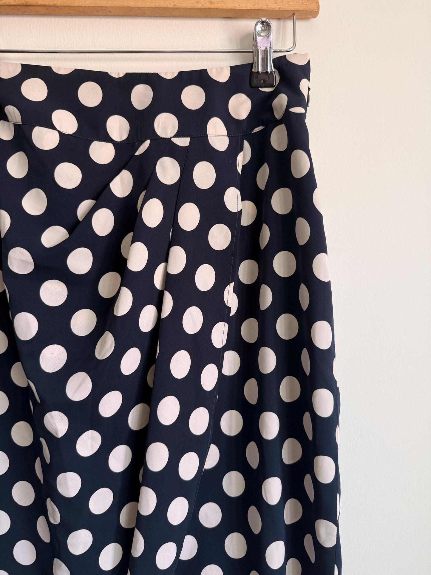 Vintage Navy Polka Dot Wrap Skirt | 1980s Midi Skirt | White Spot Print | Classic Smart Skirt | Cottagecore | Women's Vintage