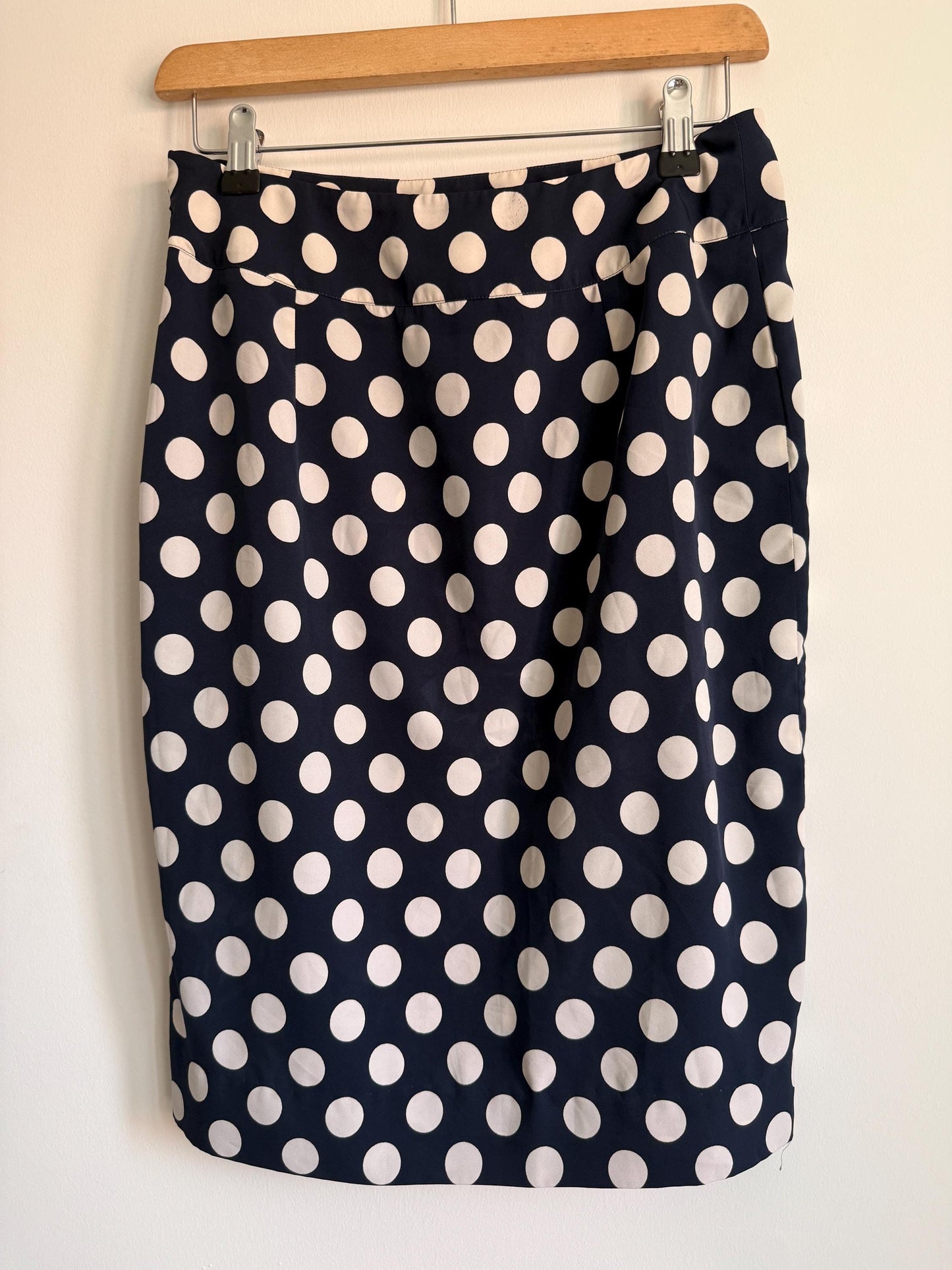 Vintage Navy Polka Dot Wrap Skirt | 1980s Midi Skirt | White Spot Print | Classic Smart Skirt | Cottagecore | Women's Vintage