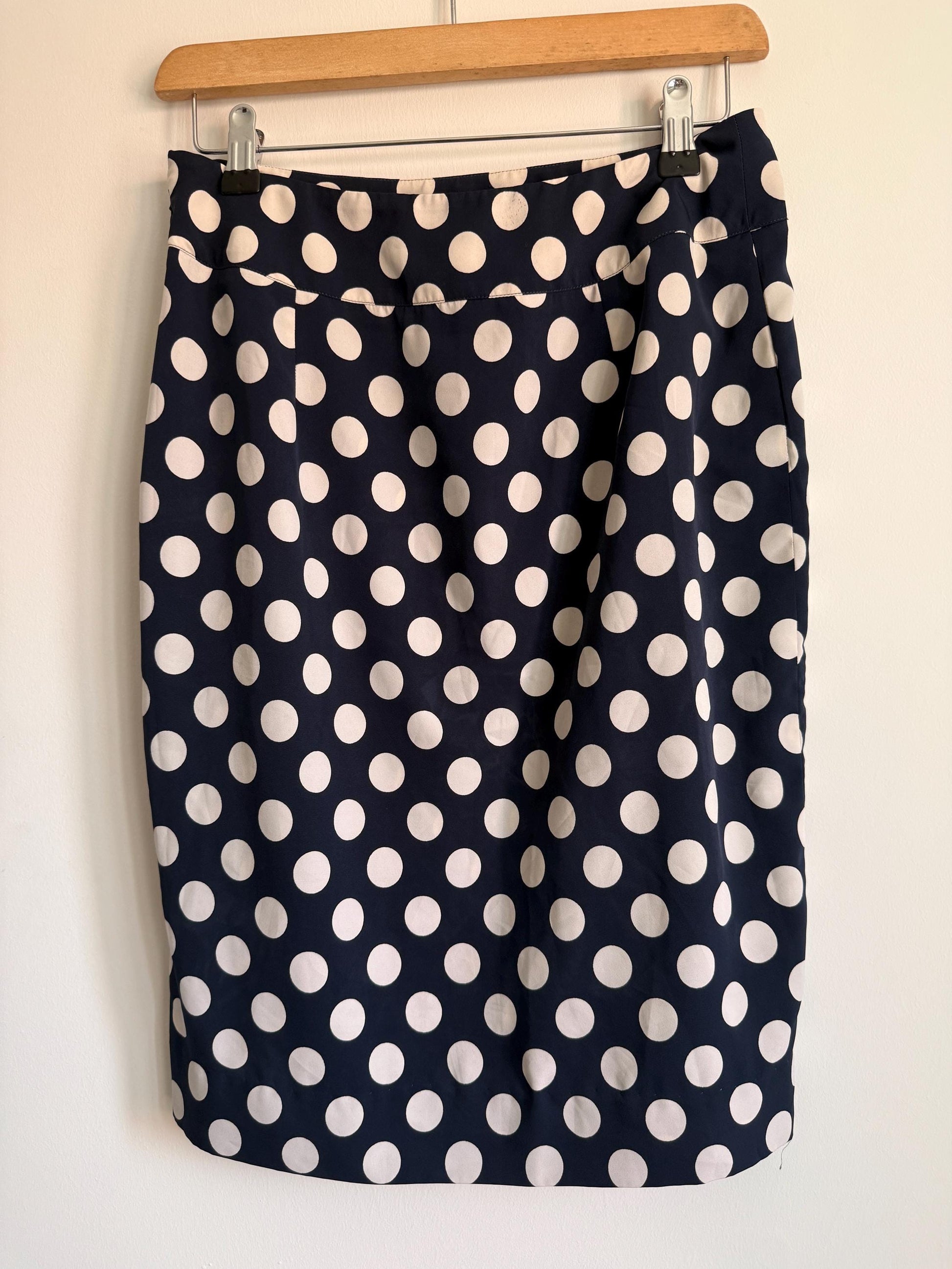 Vintage Navy Polka Dot Wrap Skirt | 1980s Midi Skirt | White Spot Print | Classic Smart Skirt | Cottagecore | Women's Vintage