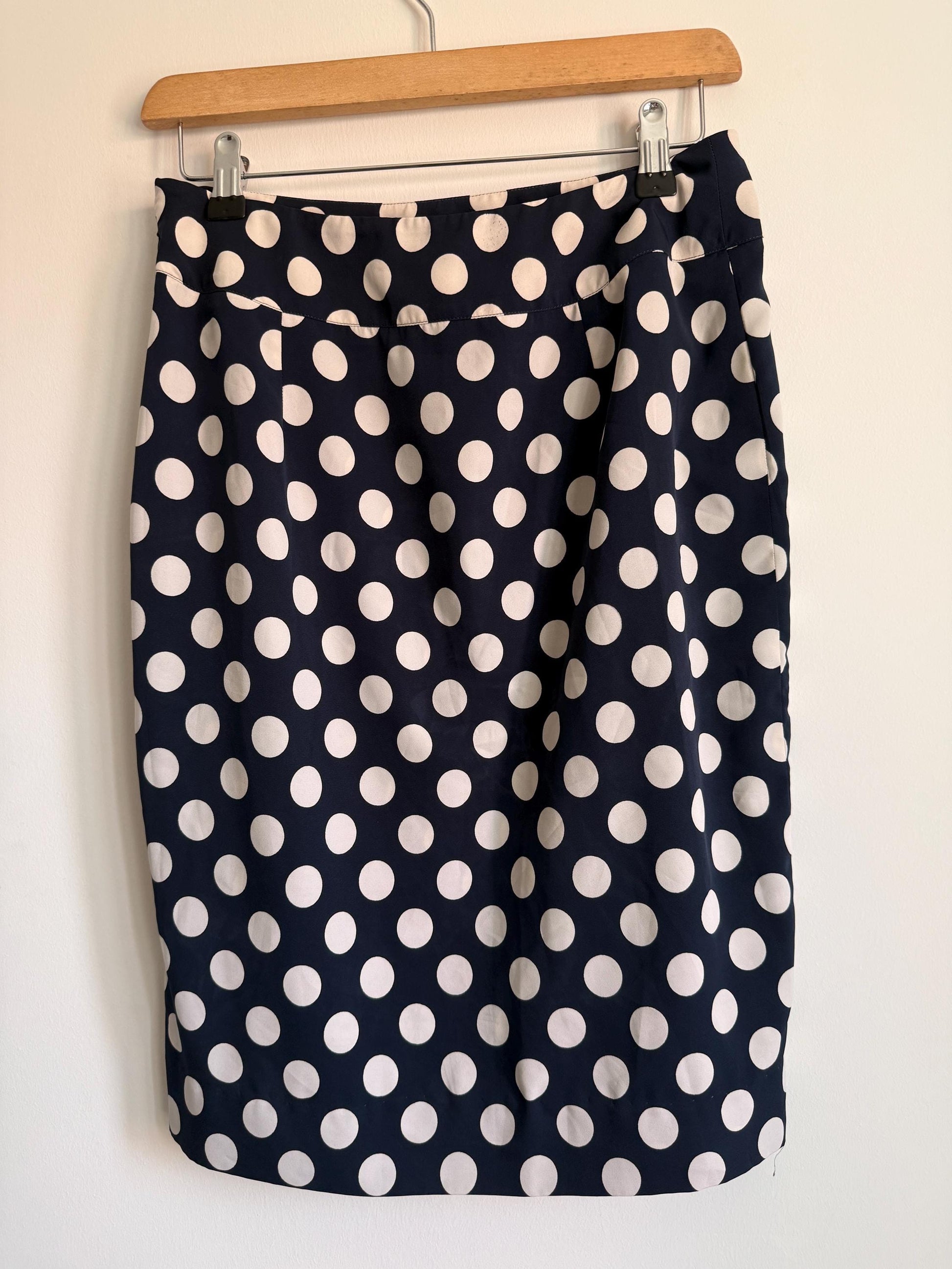 Vintage Navy Polka Dot Wrap Skirt | 1980s Midi Skirt | White Spot Print | Classic Smart Skirt | Cottagecore | Women's Vintage
