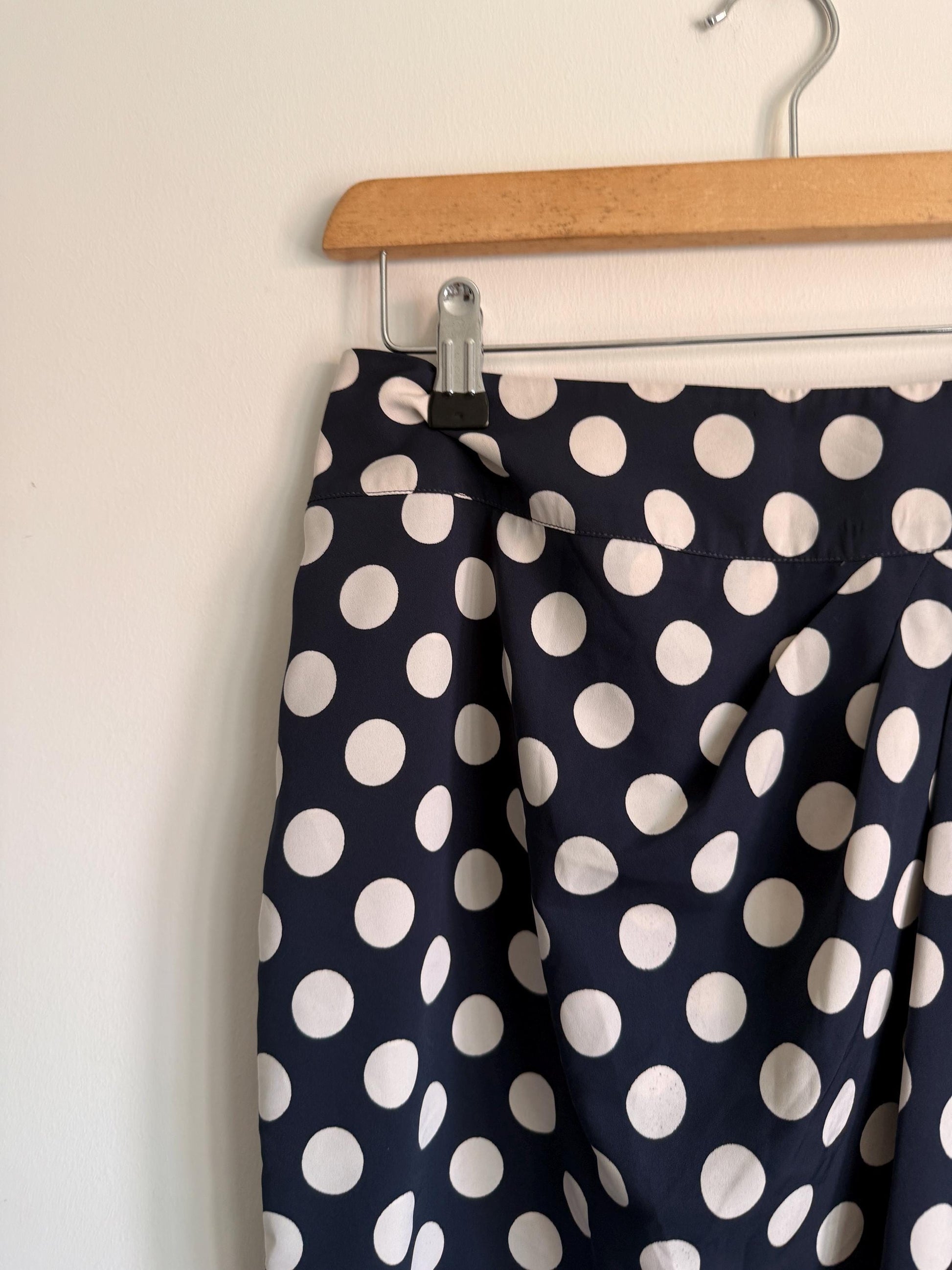 Vintage Navy Polka Dot Wrap Skirt | 1980s Midi Skirt | White Spot Print | Classic Smart Skirt | Cottagecore | Women's Vintage