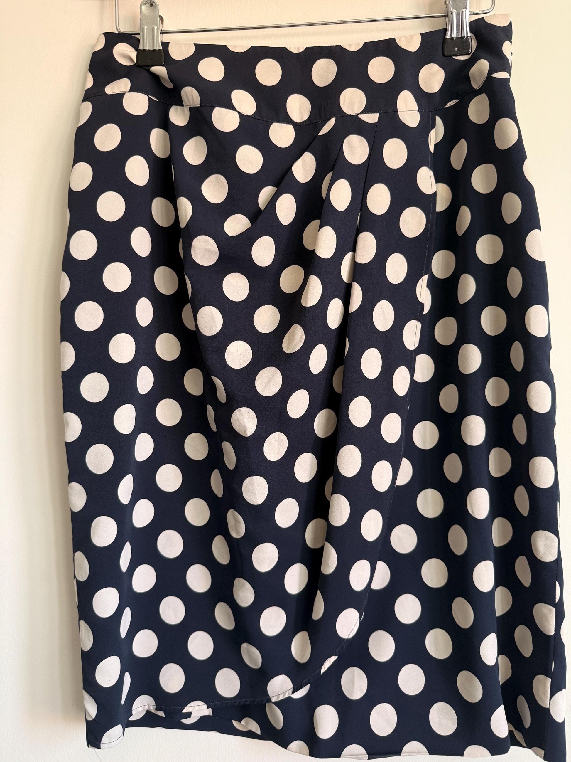 Vintage Navy Polka Dot Wrap Skirt | 1980s Midi Skirt | White Spot Print | Classic Smart Skirt | Cottagecore | Women's Vintage
