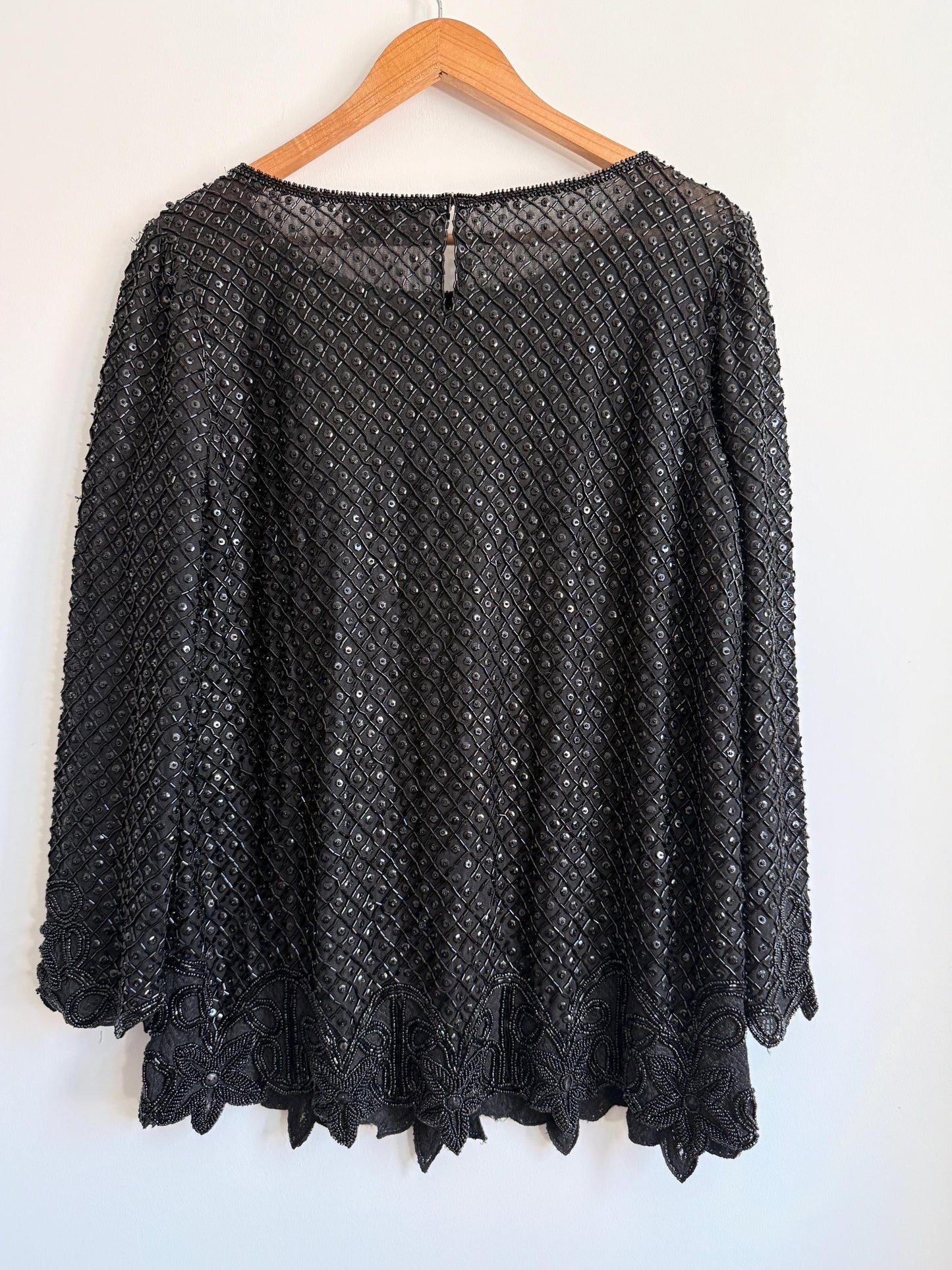 Vintage Niteline by Della Roufogali Black Beaded Evening Top Sequin Blouse 1980s Cocktail Party Top Art Deco Beaded Blouse Glamorous Vintage