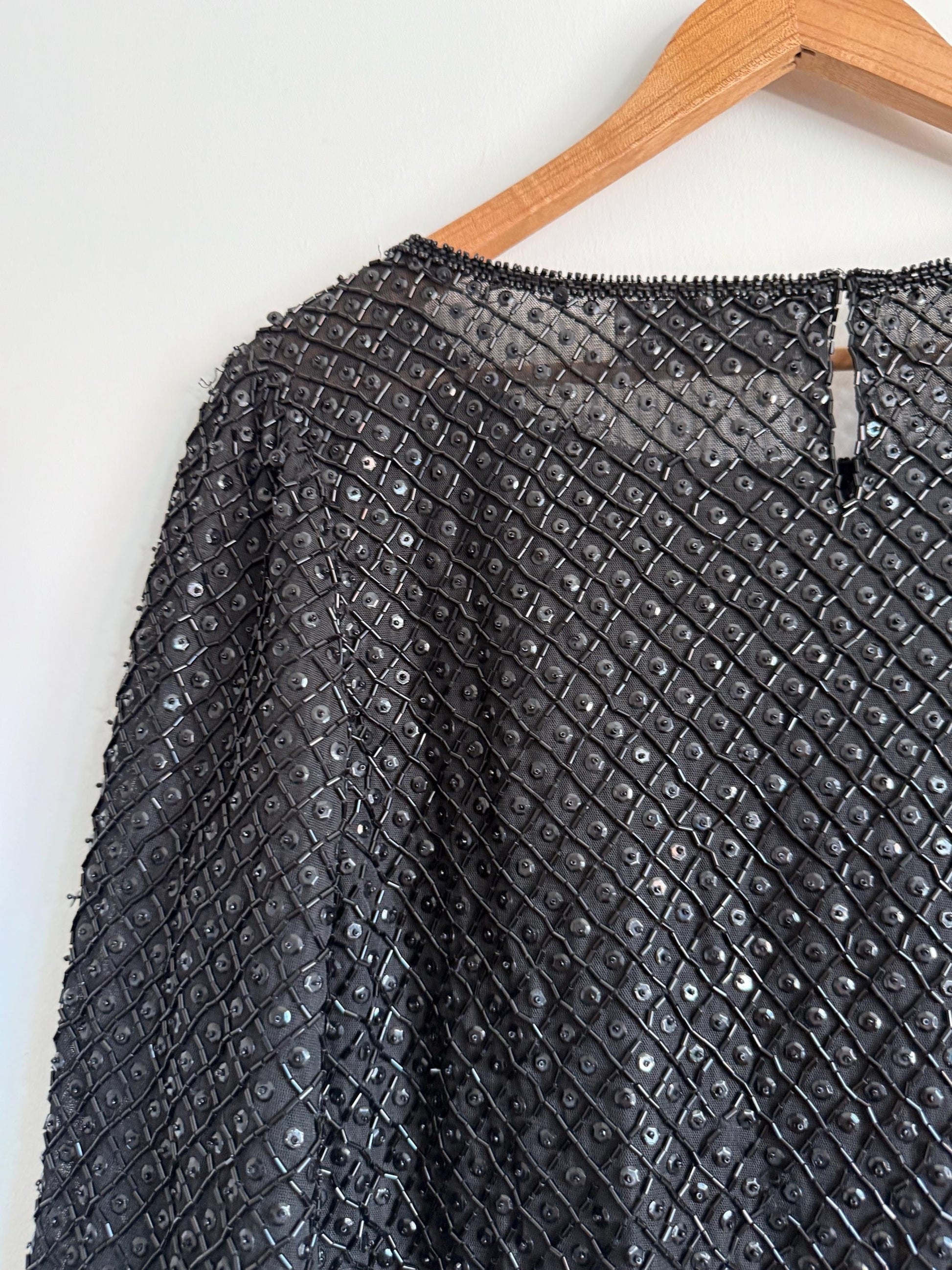 Vintage Niteline by Della Roufogali Black Beaded Evening Top Sequin Blouse 1980s Cocktail Party Top Art Deco Beaded Blouse Glamorous Vintage