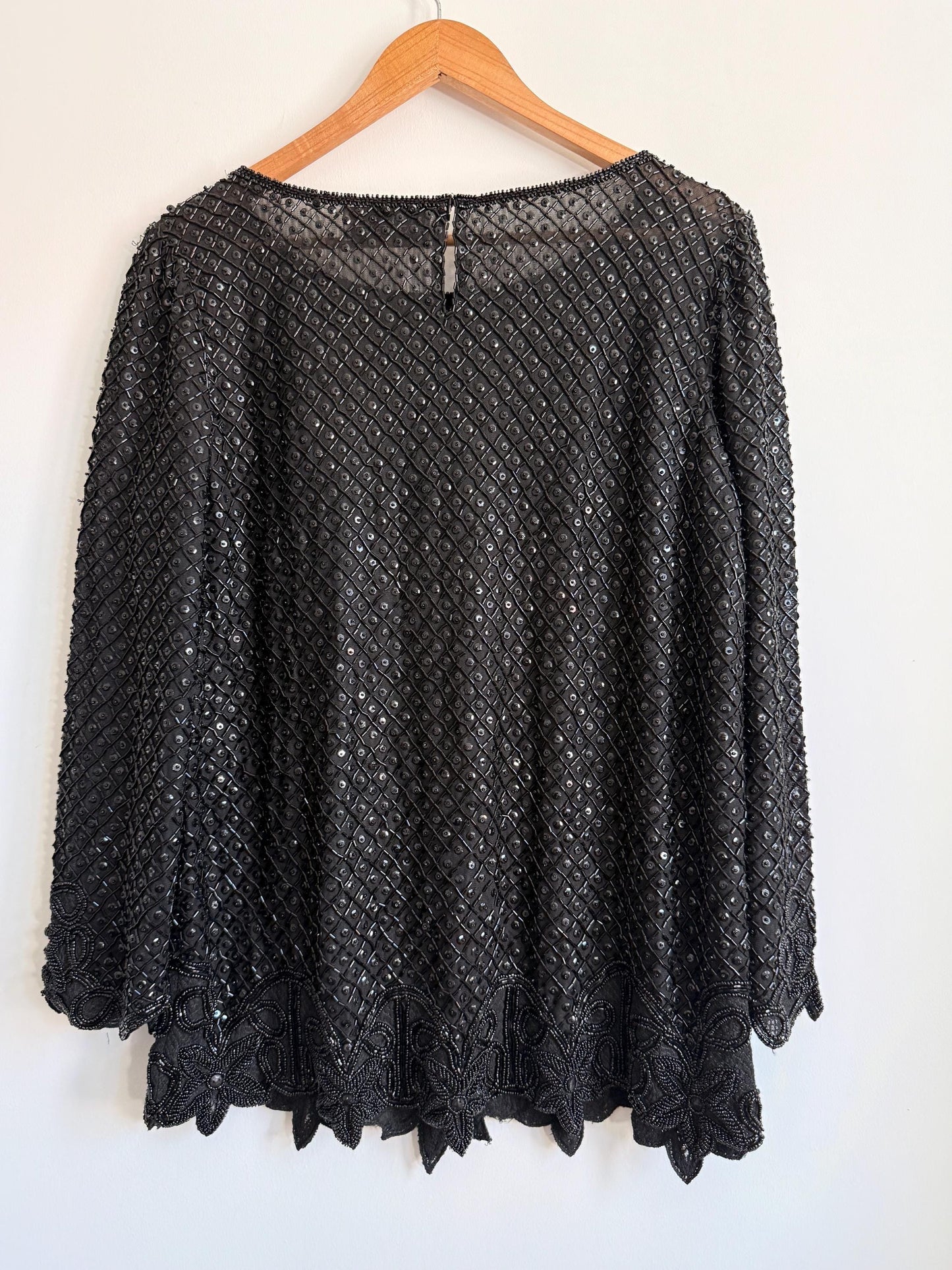 Vintage Niteline by Della Roufogali Black Beaded Evening Top Sequin Blouse 1980s Cocktail Party Top Art Deco Beaded Blouse Glamorous Vintage