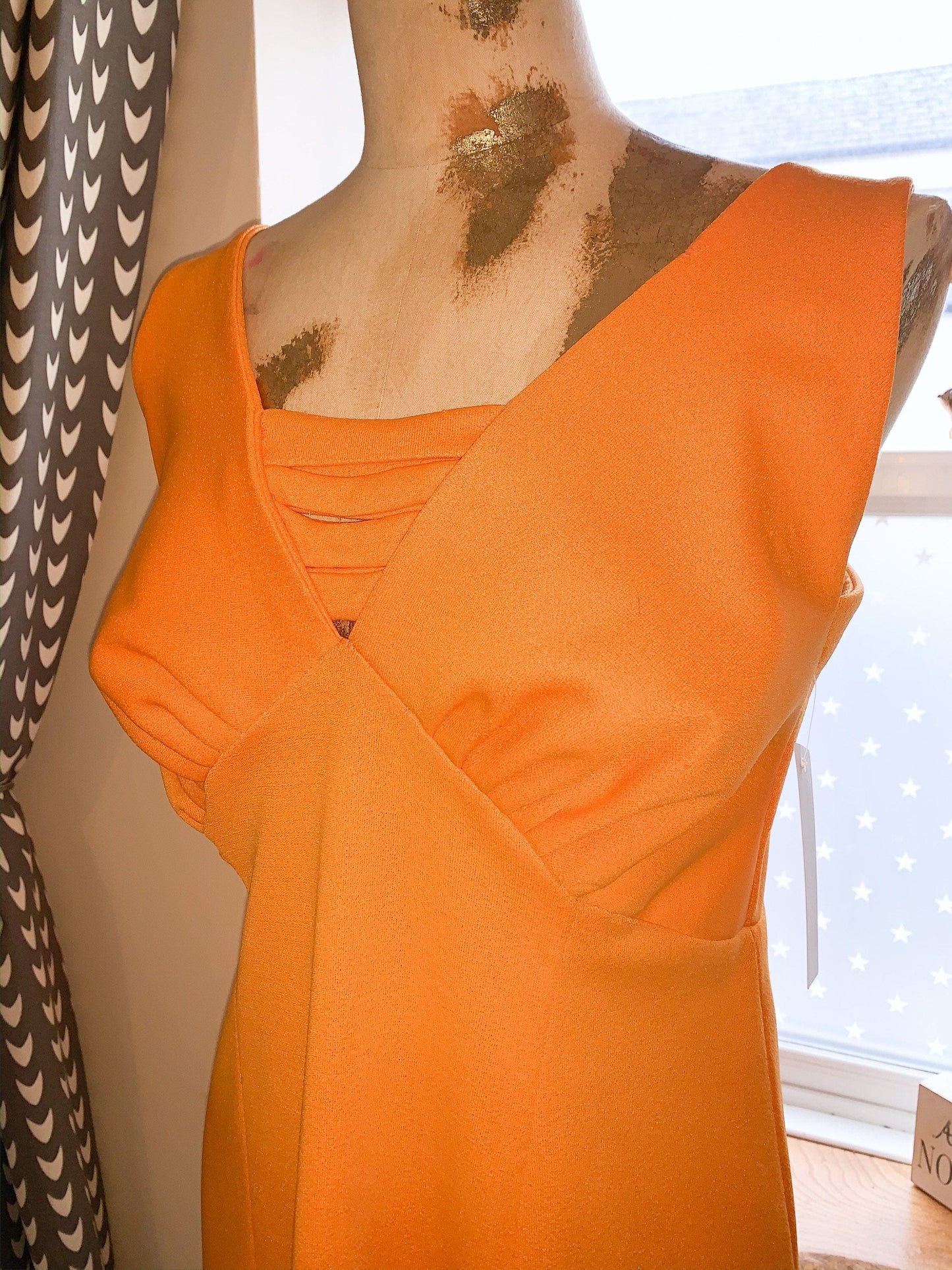 Vintage Orange shift dress with quirky lighting hem beautiful classic style shift dress - orange and brown sleeveless