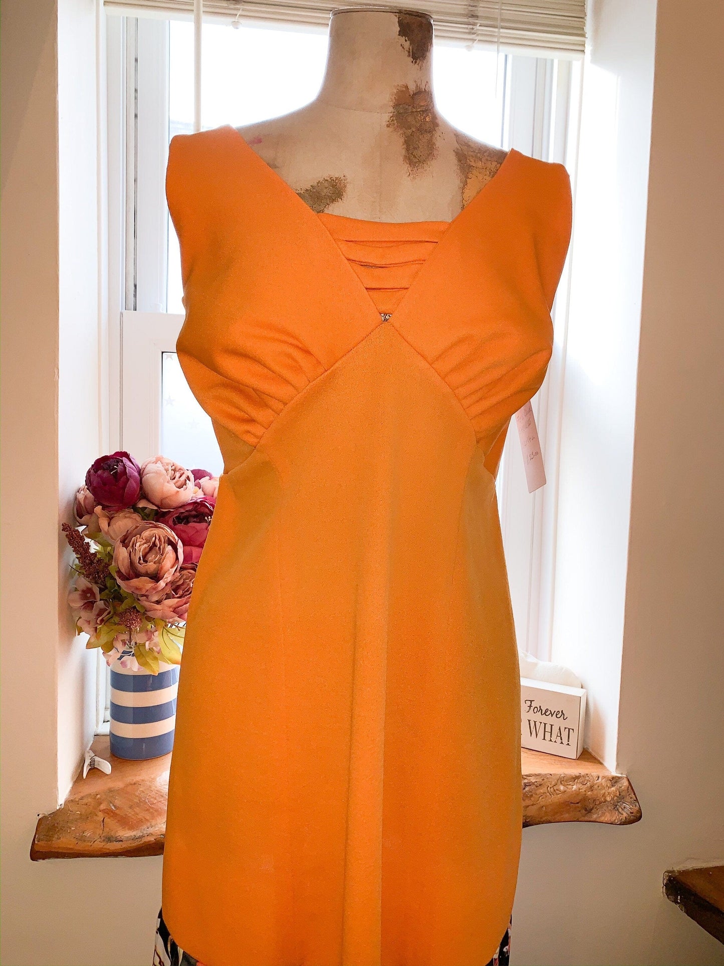 Vintage Orange shift dress with quirky lighting hem beautiful classic style shift dress - orange and brown sleeveless