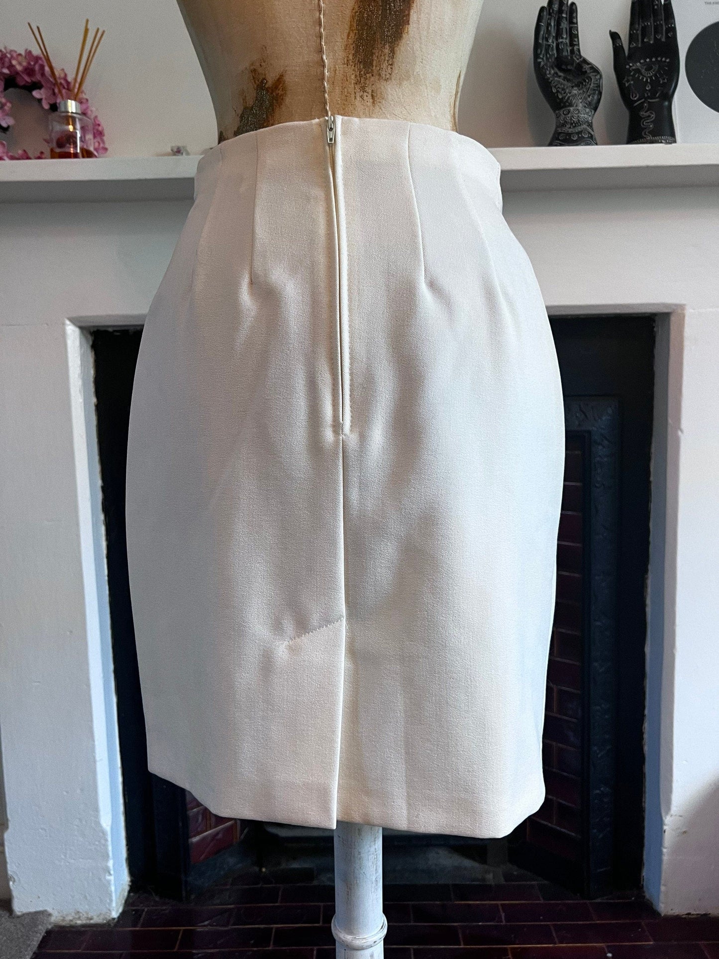 Vintage 80s M&S Cream Pencil skirt - Zip Pocket Detail pencil skirt UK12