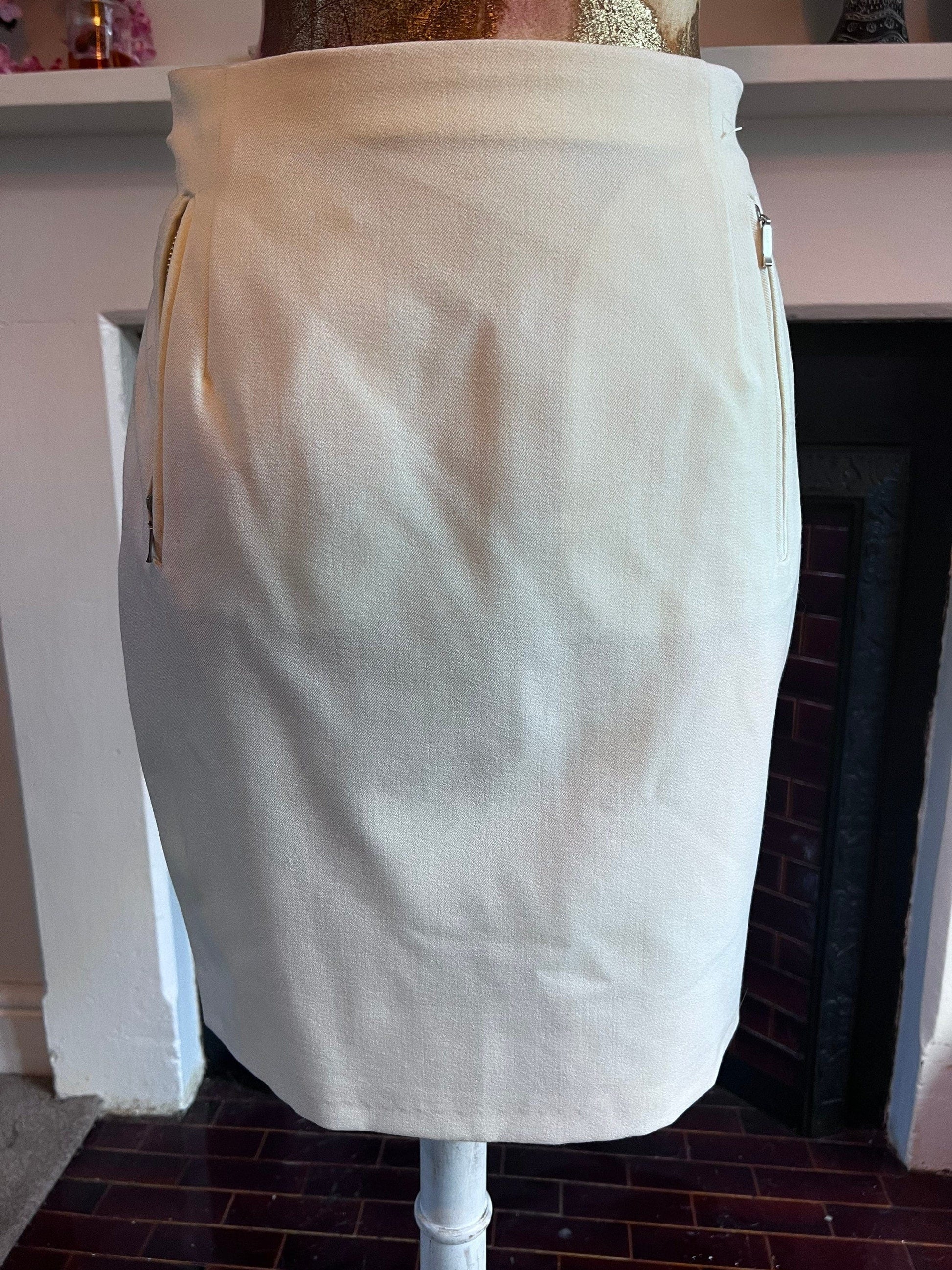 Vintage 80s M&S Cream Pencil skirt - Zip Pocket Detail pencil skirt UK12