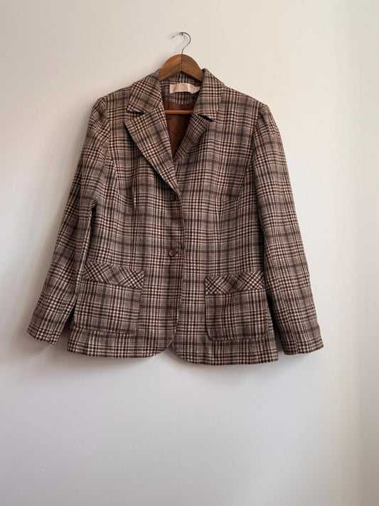 Vintage Pendleton Wool Blazer | Brown Plaid Jacket | Made in USA | Pendleton Virgin Wool Jacket | Country Heritage Blazer | UK 12-14