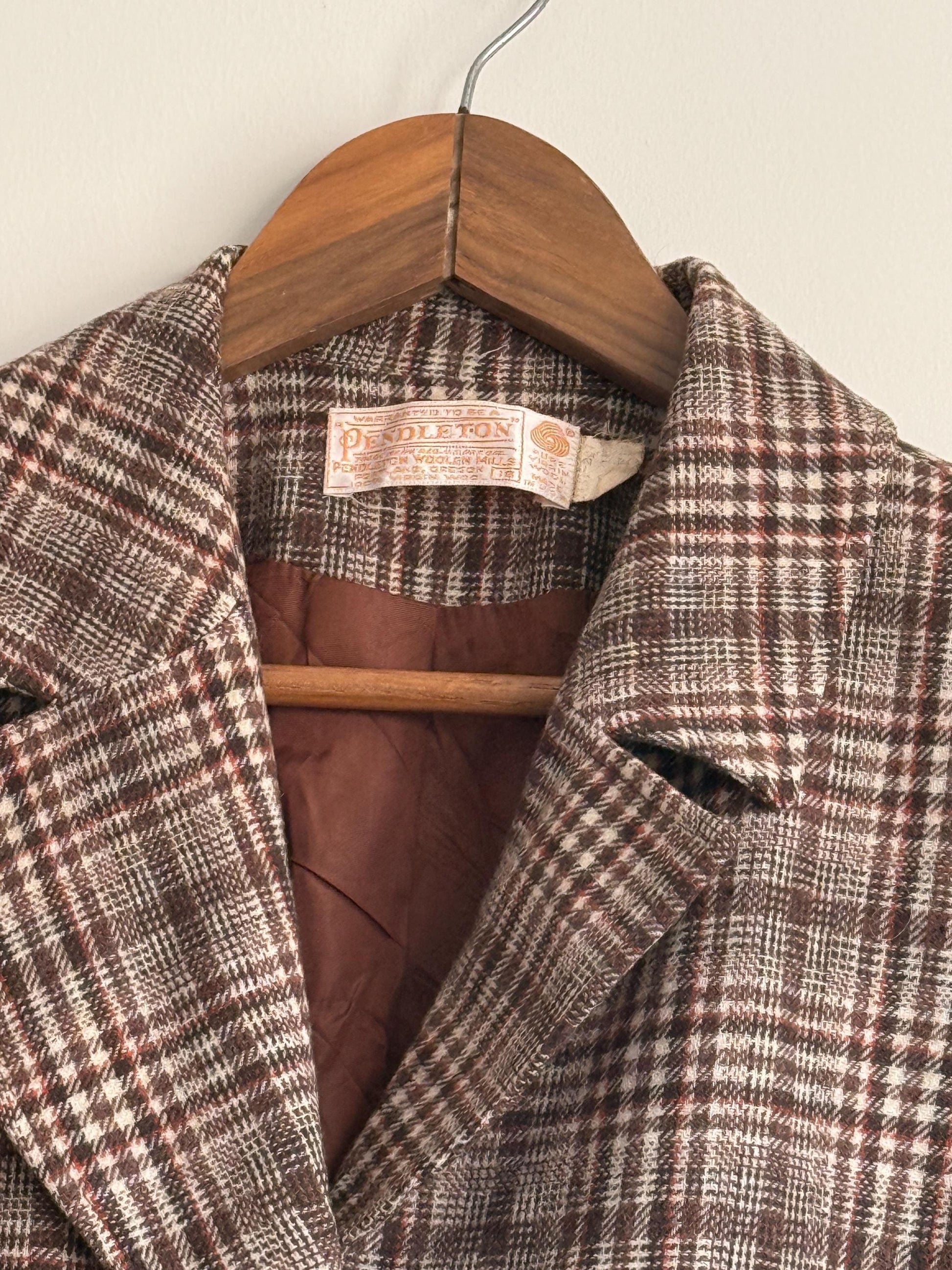 Vintage Pendleton Wool Blazer | Brown Plaid Jacket | Made in USA | Pendleton Virgin Wool Jacket | Country Heritage Blazer | UK 12-14