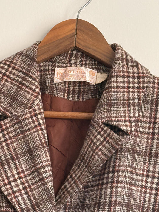 Vintage Pendleton Wool Blazer | Brown Plaid Jacket | Made in USA | Pendleton Virgin Wool Jacket | Country Heritage Blazer | UK 12-14