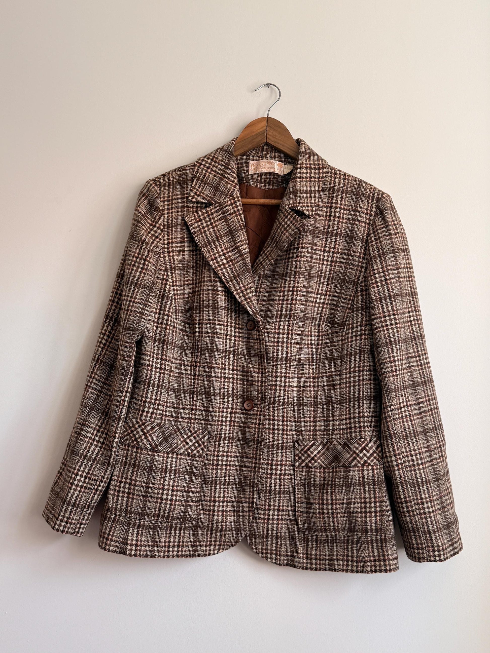 Vintage Pendleton Wool Blazer | Brown Plaid Jacket | Made in USA | Pendleton Virgin Wool Jacket | Country Heritage Blazer | UK 12-14