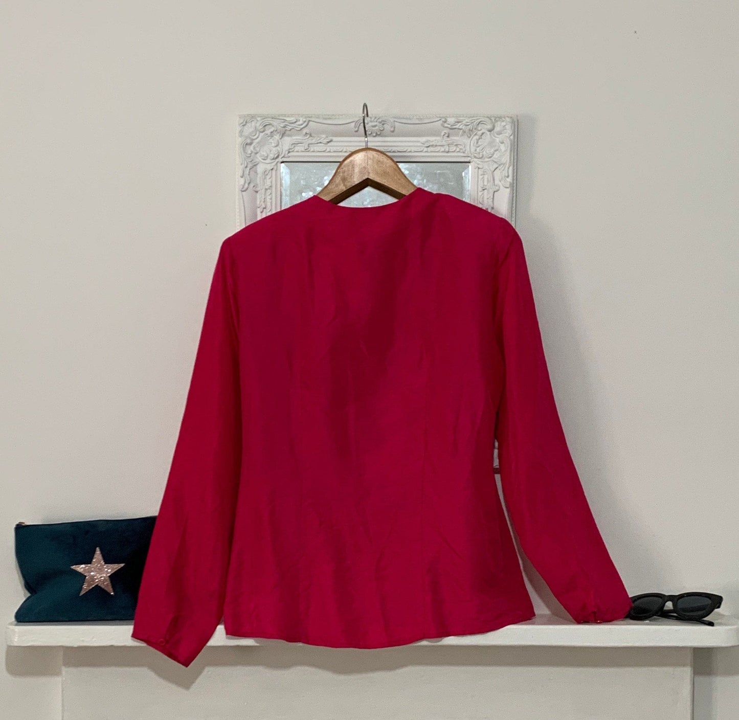 Vintage pink Silk Blouse - long Sleeve crossover Size 10