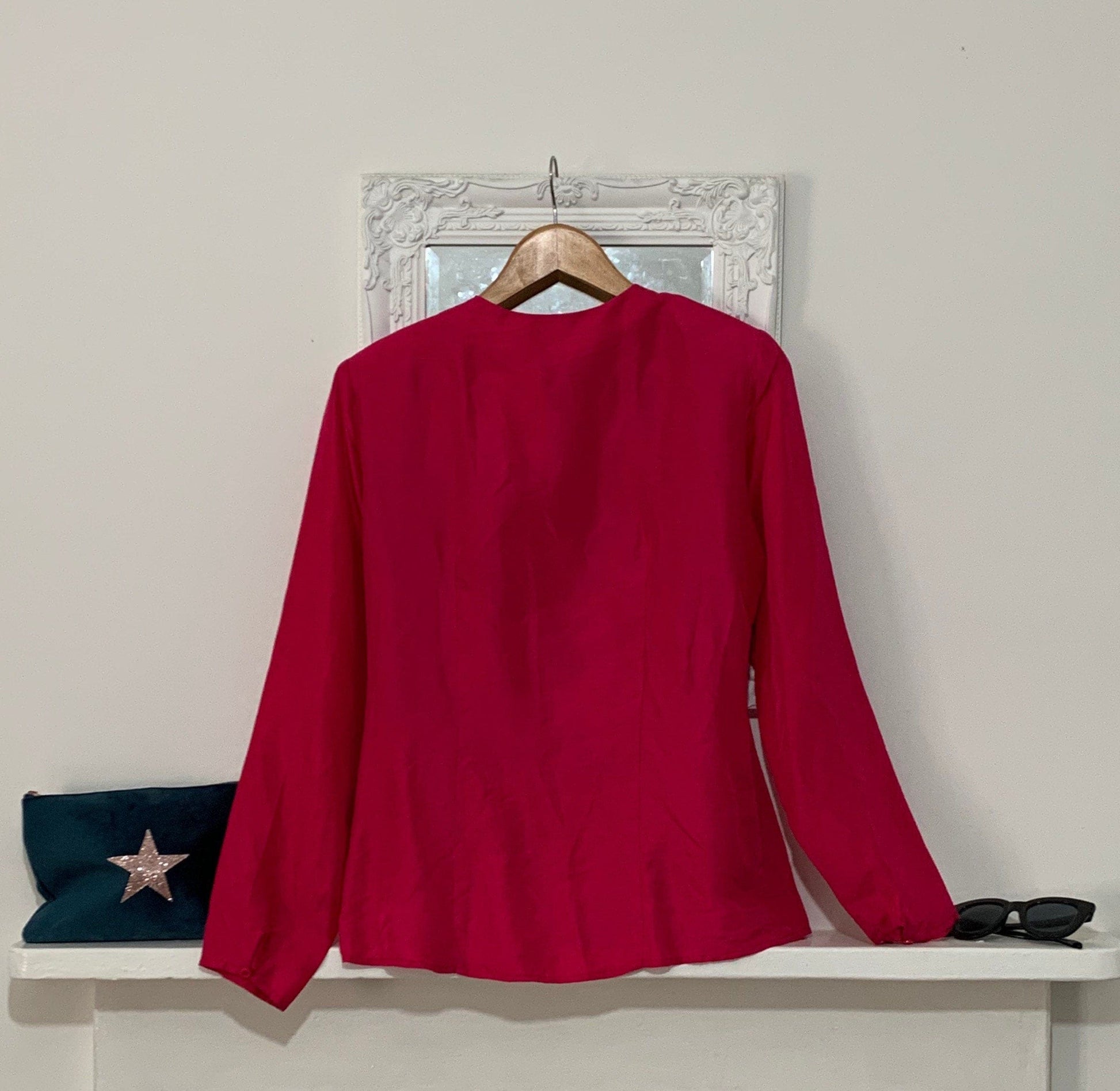 Vintage pink Silk Blouse - long Sleeve crossover Size 10