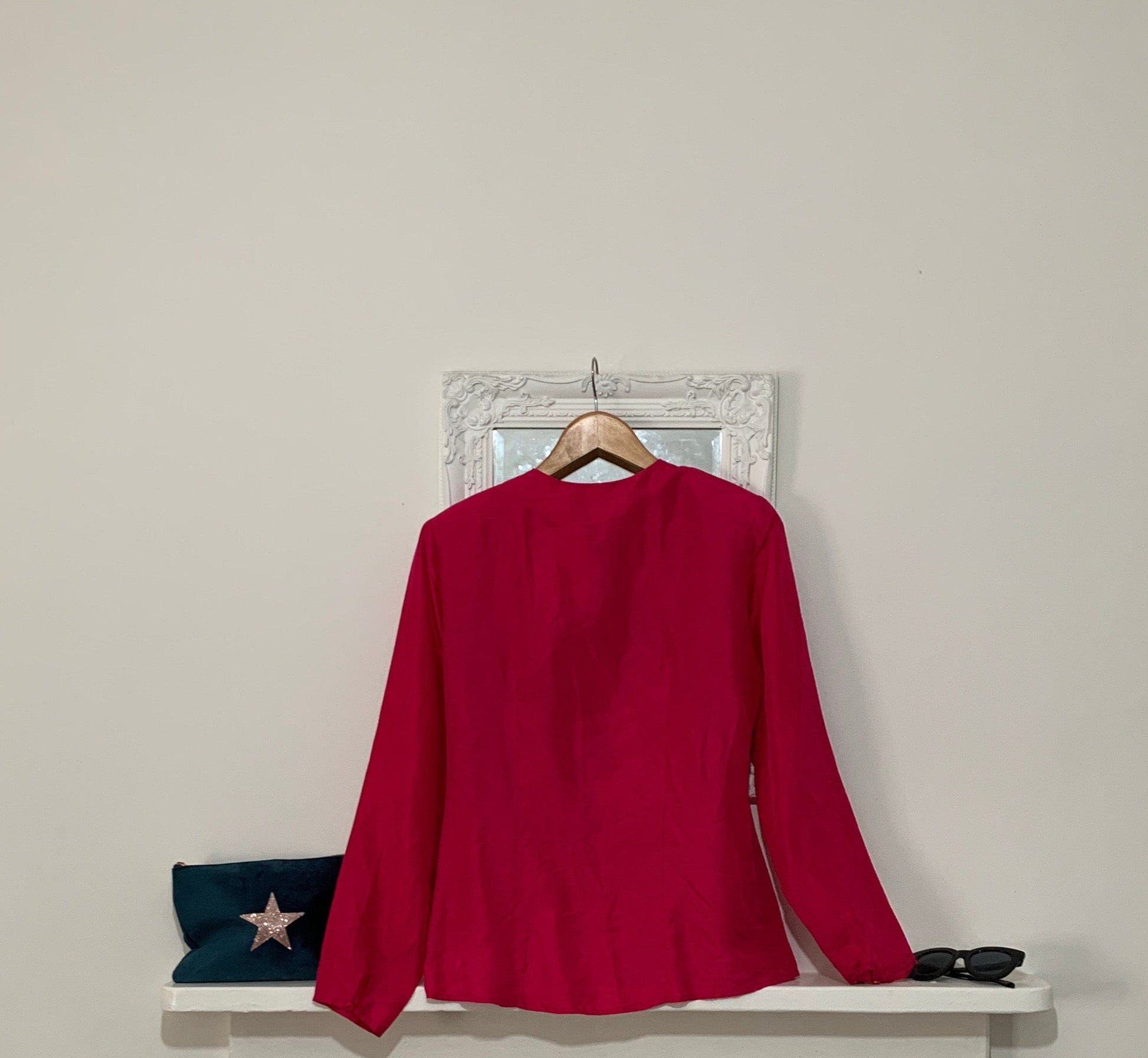 Vintage pink Silk Blouse - long Sleeve crossover Size 10