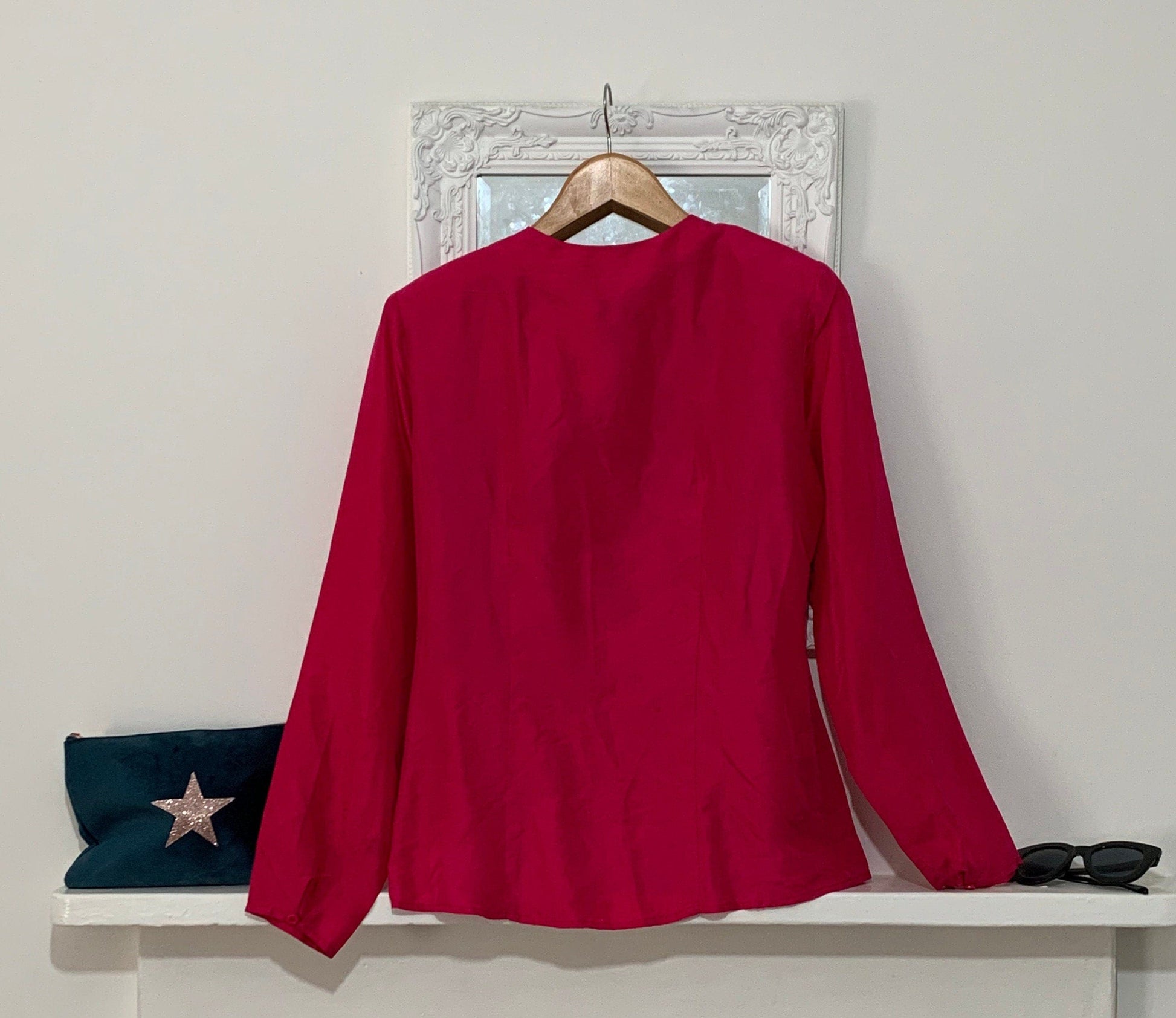 Vintage pink Silk Blouse - long Sleeve crossover Size 10