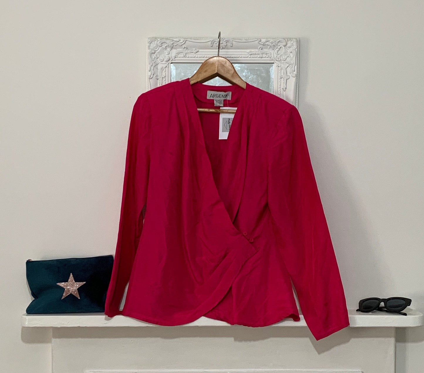 Vintage pink Silk Blouse - long Sleeve crossover Size 10