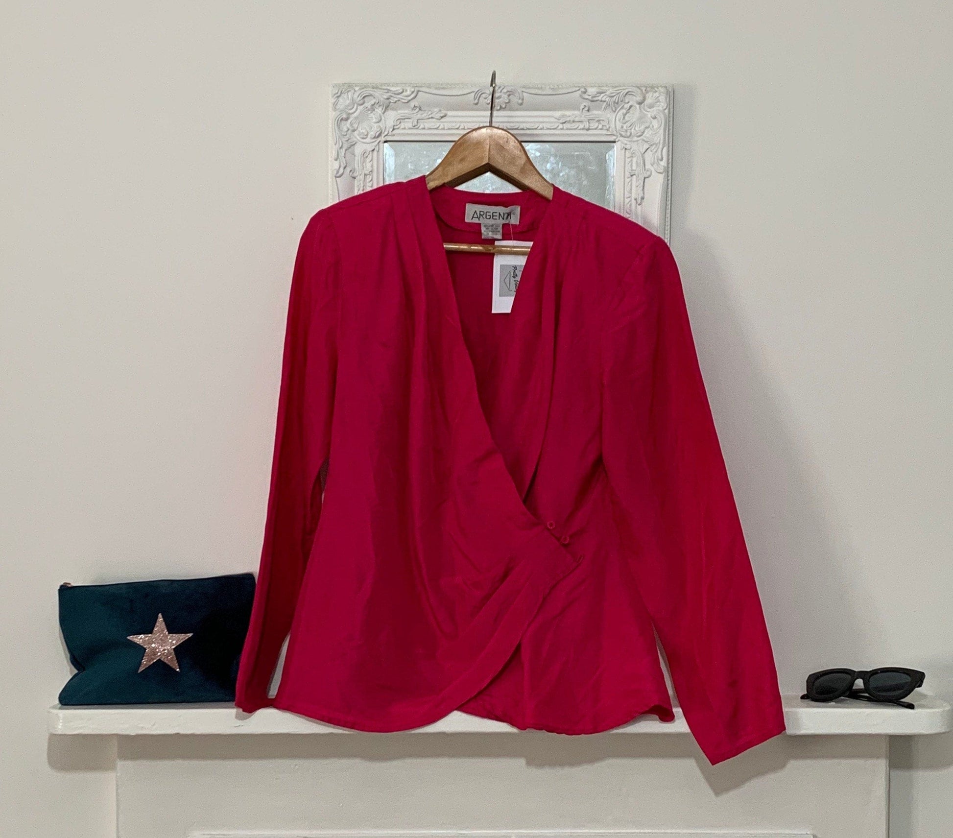 Vintage pink Silk Blouse - long Sleeve crossover Size 10
