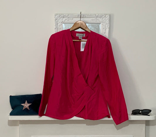 Vintage pink Silk Blouse - long Sleeve crossover Size 10