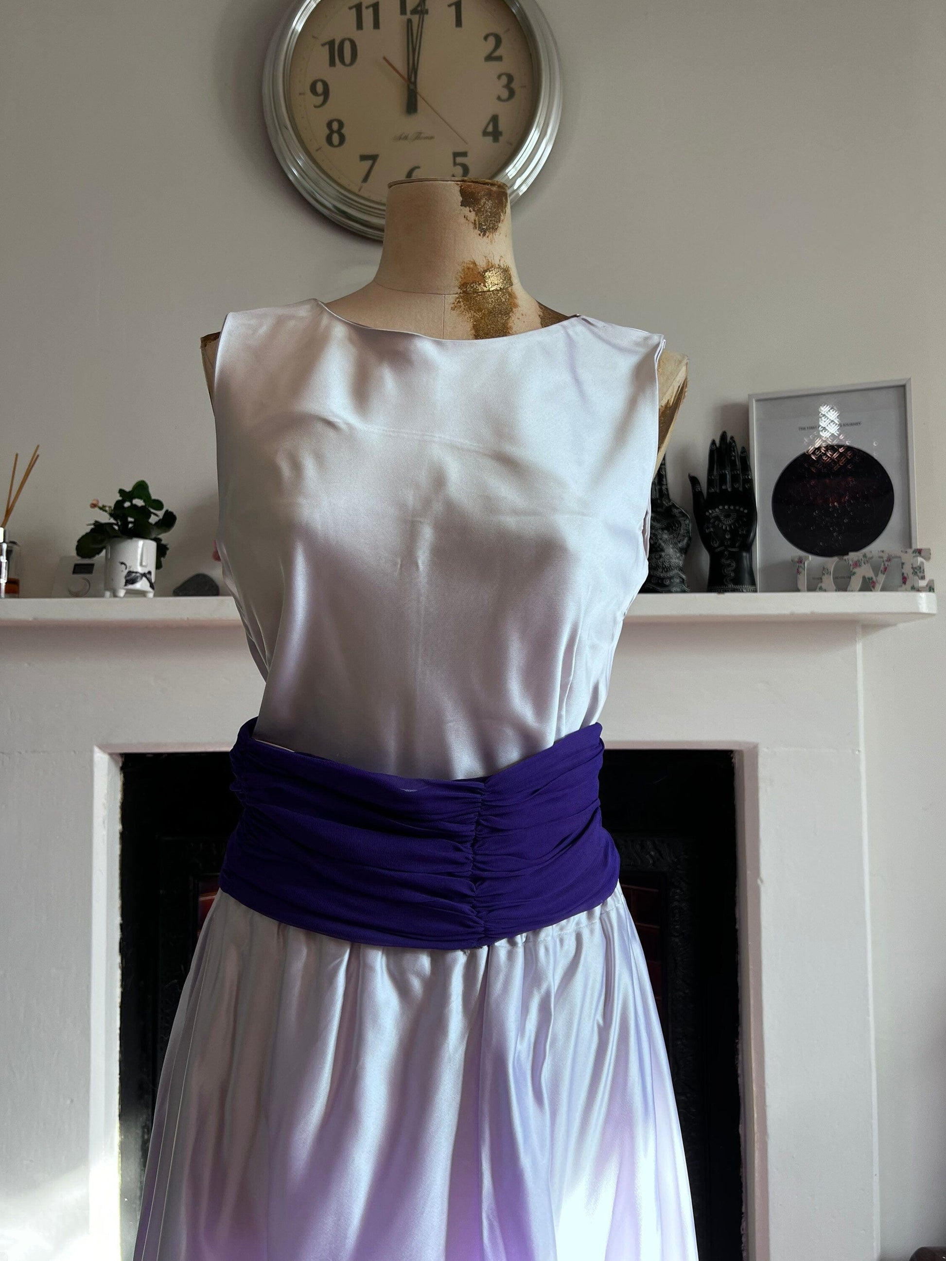 Vintage Prom Lilac Whistles Two Piece Puffball Maxi Skirt and Cropped Shell Top Chiffon Ruffle Belt UK12 Whistles