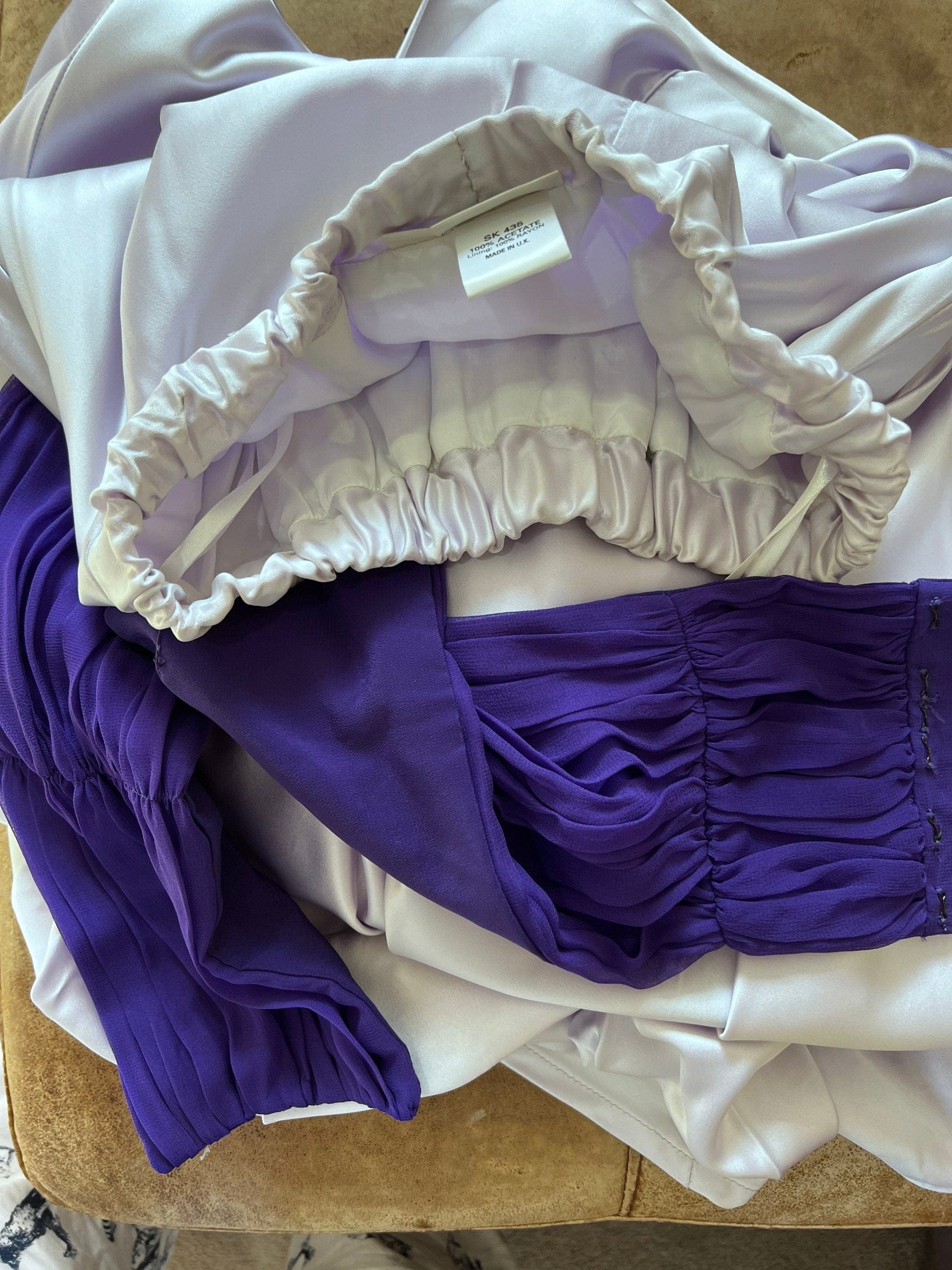 Vintage Prom Lilac Whistles Two Piece Puffball Maxi Skirt and Cropped Shell Top Chiffon Ruffle Belt UK12 Whistles