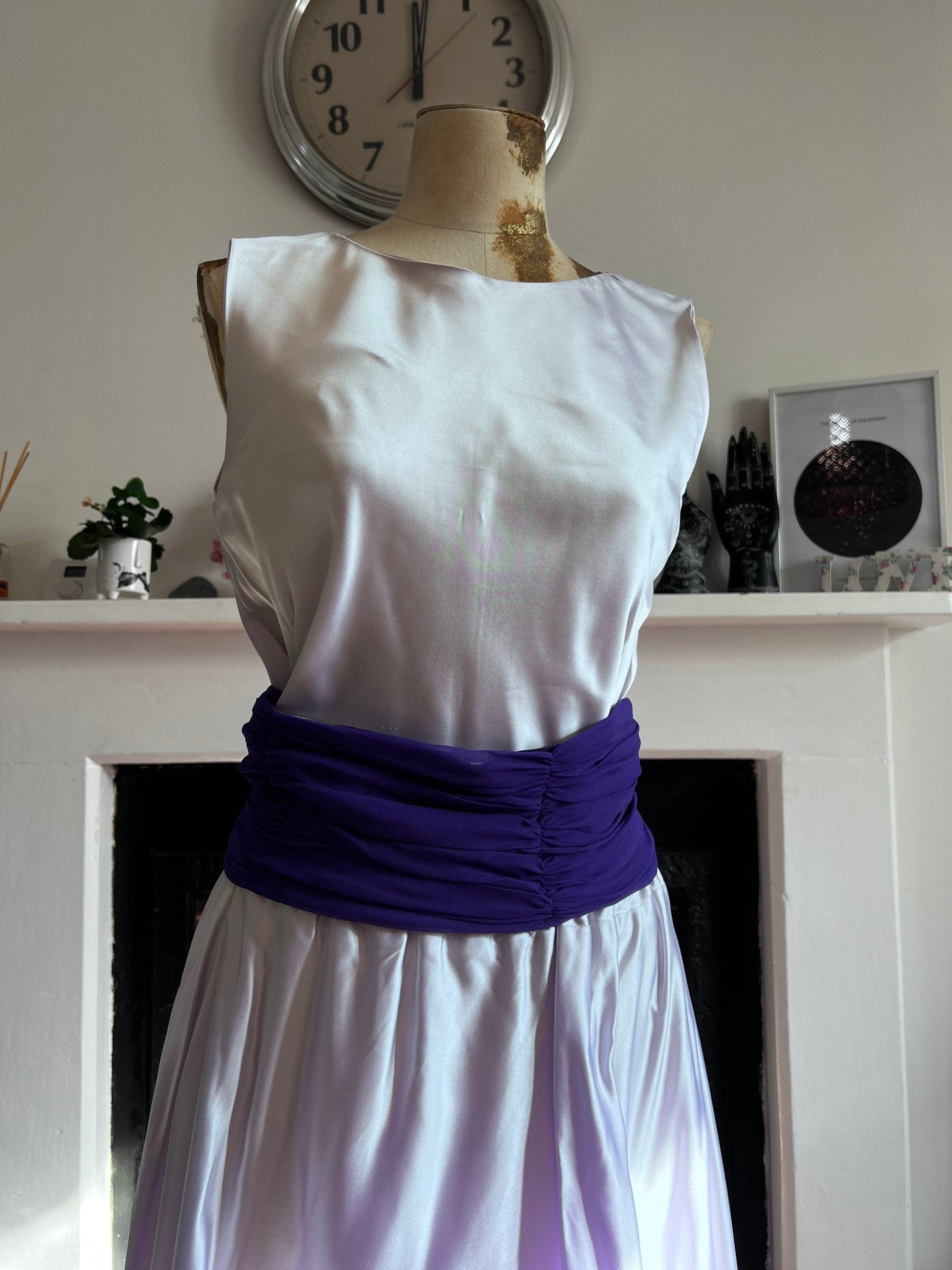 Vintage Prom Lilac Whistles Two Piece Puffball Maxi Skirt and Cropped Shell Top Chiffon Ruffle Belt UK12 Whistles