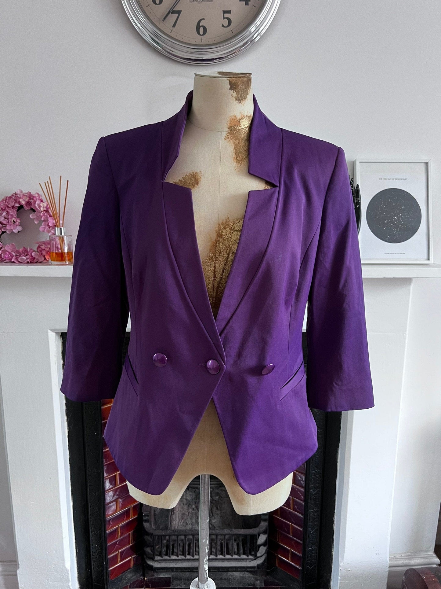 Vintage Purple 1980s Blazer Triple Button Front with stand up collar - Cadbury Purple Blazer - EU42 - Ma Dame