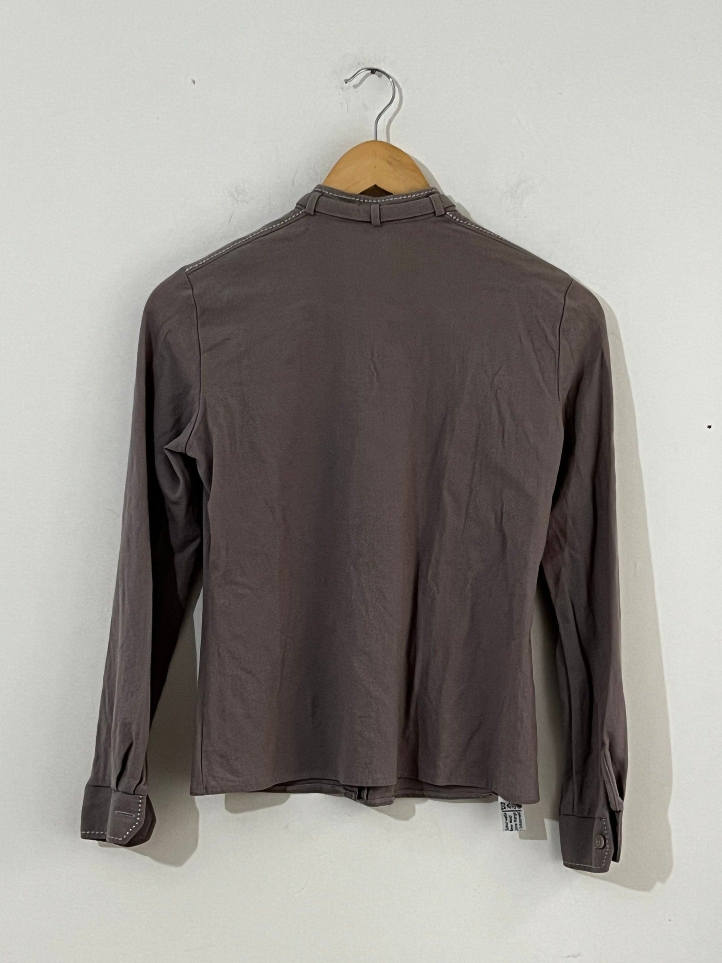 Vintage Purple Grey long sleeve Blouse - UK Size 8 with tie neck detail