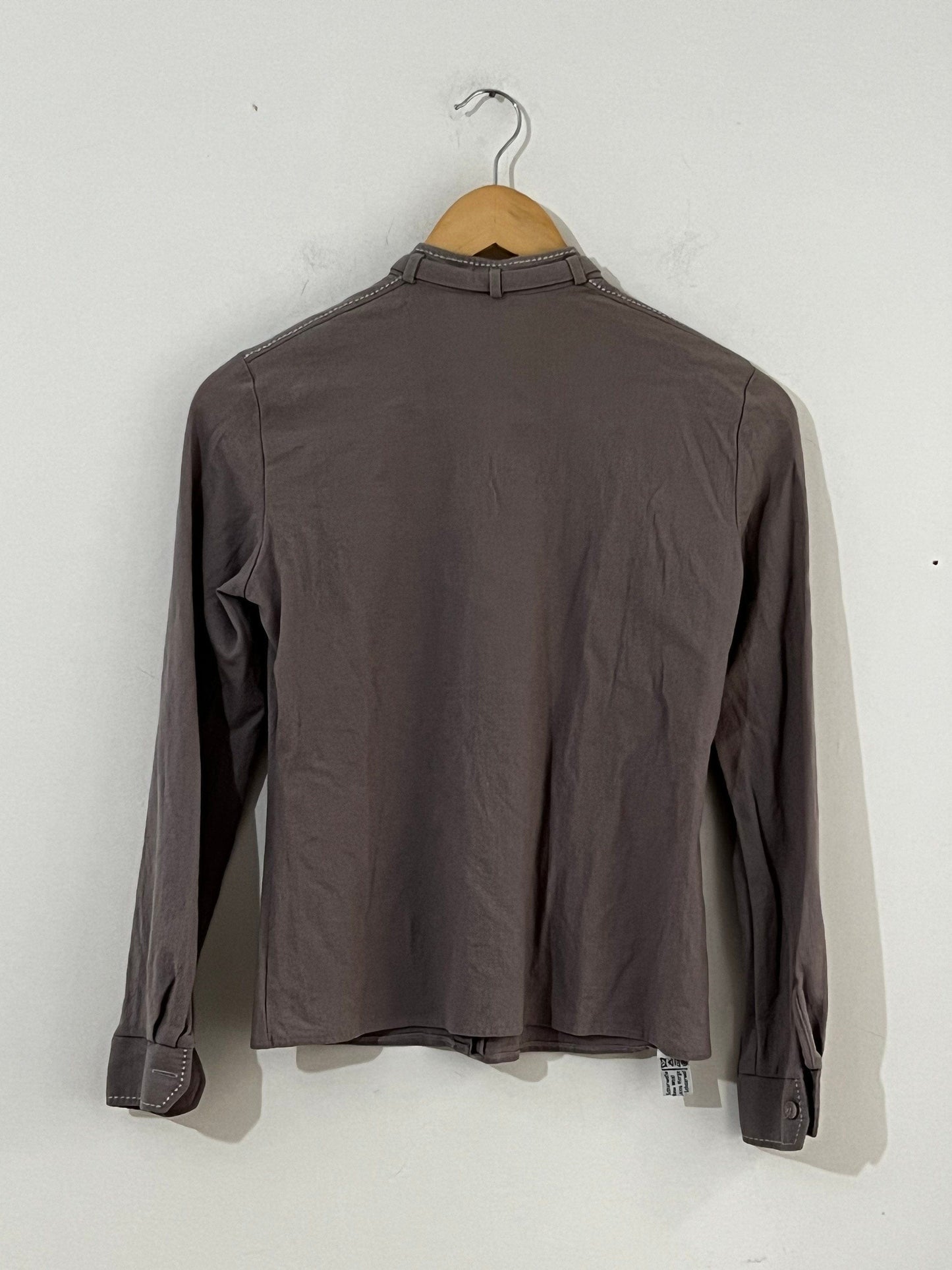 Vintage Purple Grey long sleeve Blouse - UK Size 8 with tie neck detail