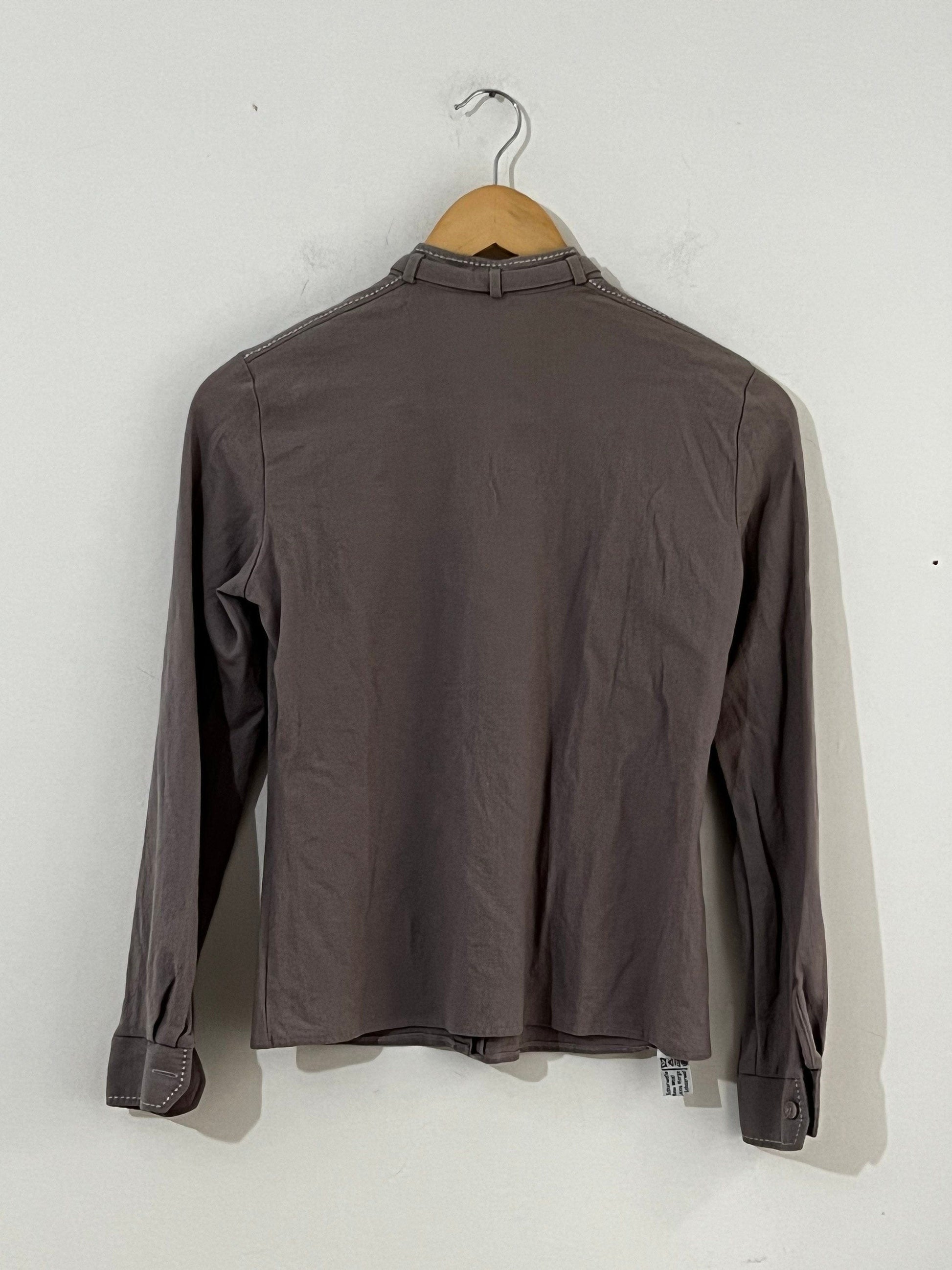 Vintage Purple Grey long sleeve Blouse - UK Size 8 with tie neck detail