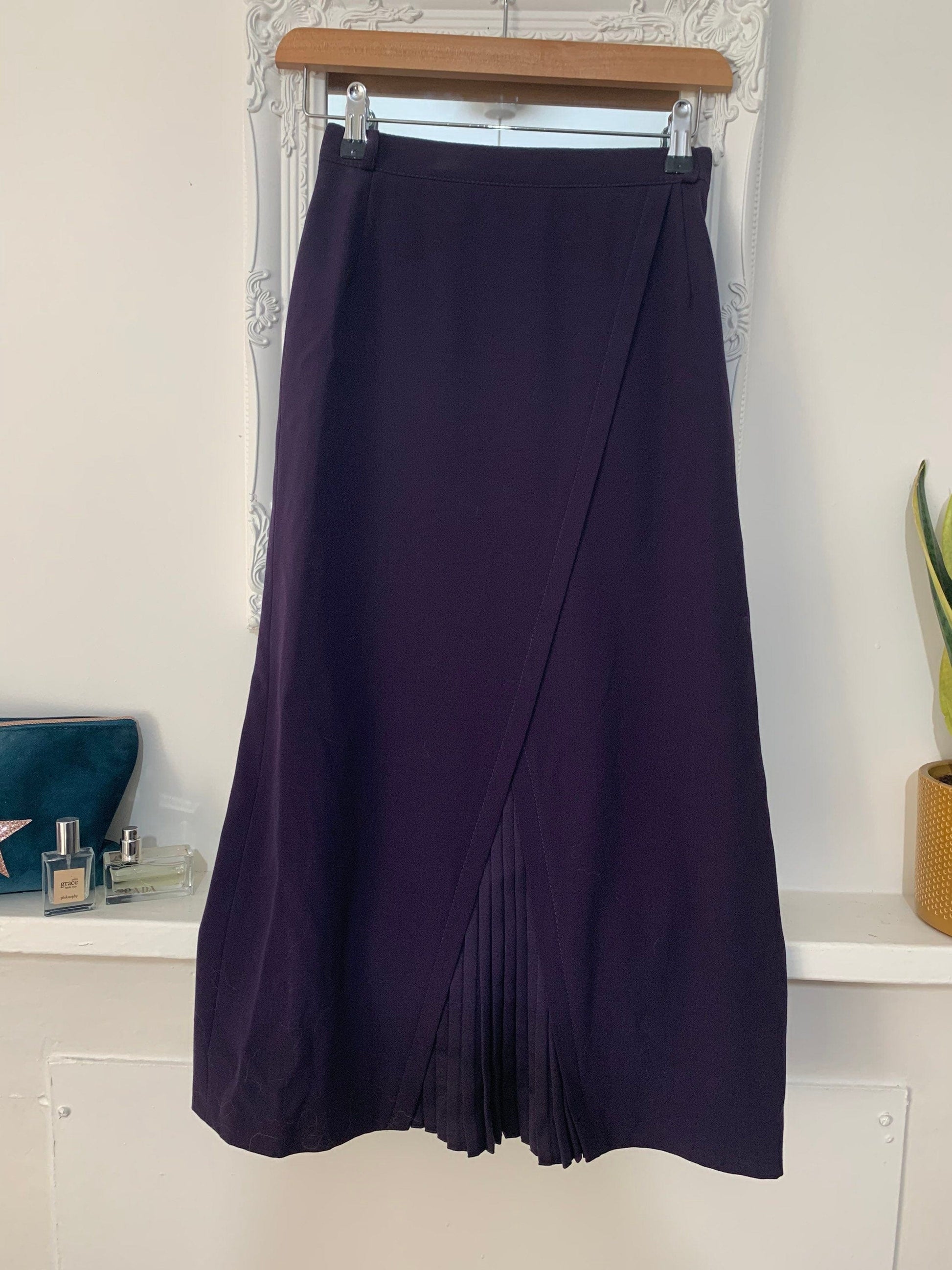 Vintage Purple polycotton Aline Skirt - A Line Pleated - UK8 - 1970s Basler