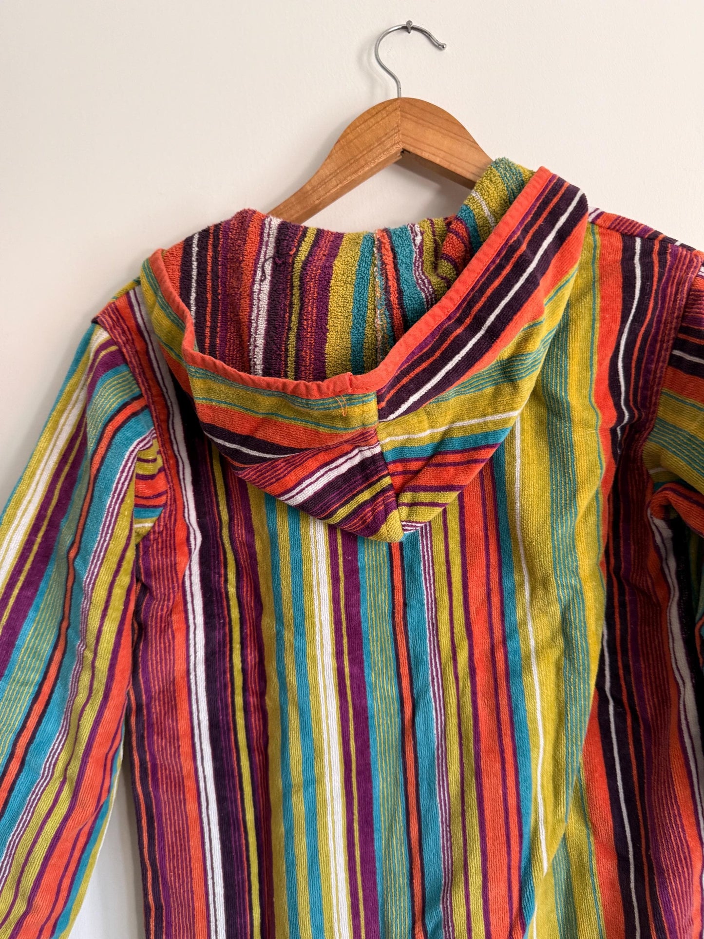 Vintage Rainbow Stripe Hooded Festival Top | Boho Hippie Cotton Hoodie | Nepal Festival Top | Ethnic Stripe Tunic | Festival Clothing