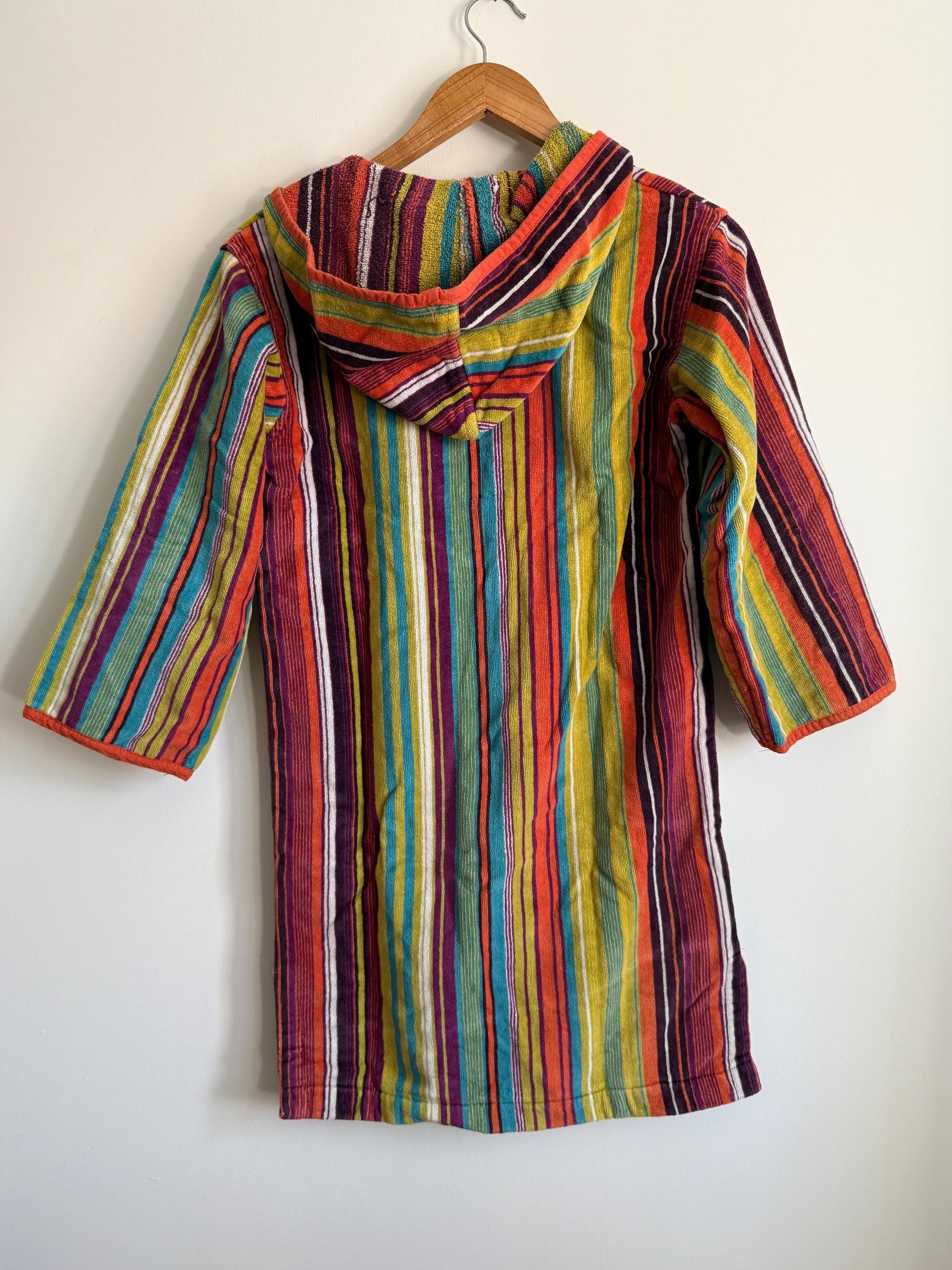 Vintage Rainbow Stripe Hooded Festival Top | Boho Hippie Cotton Hoodie | Nepal Festival Top | Ethnic Stripe Tunic | Festival Clothing