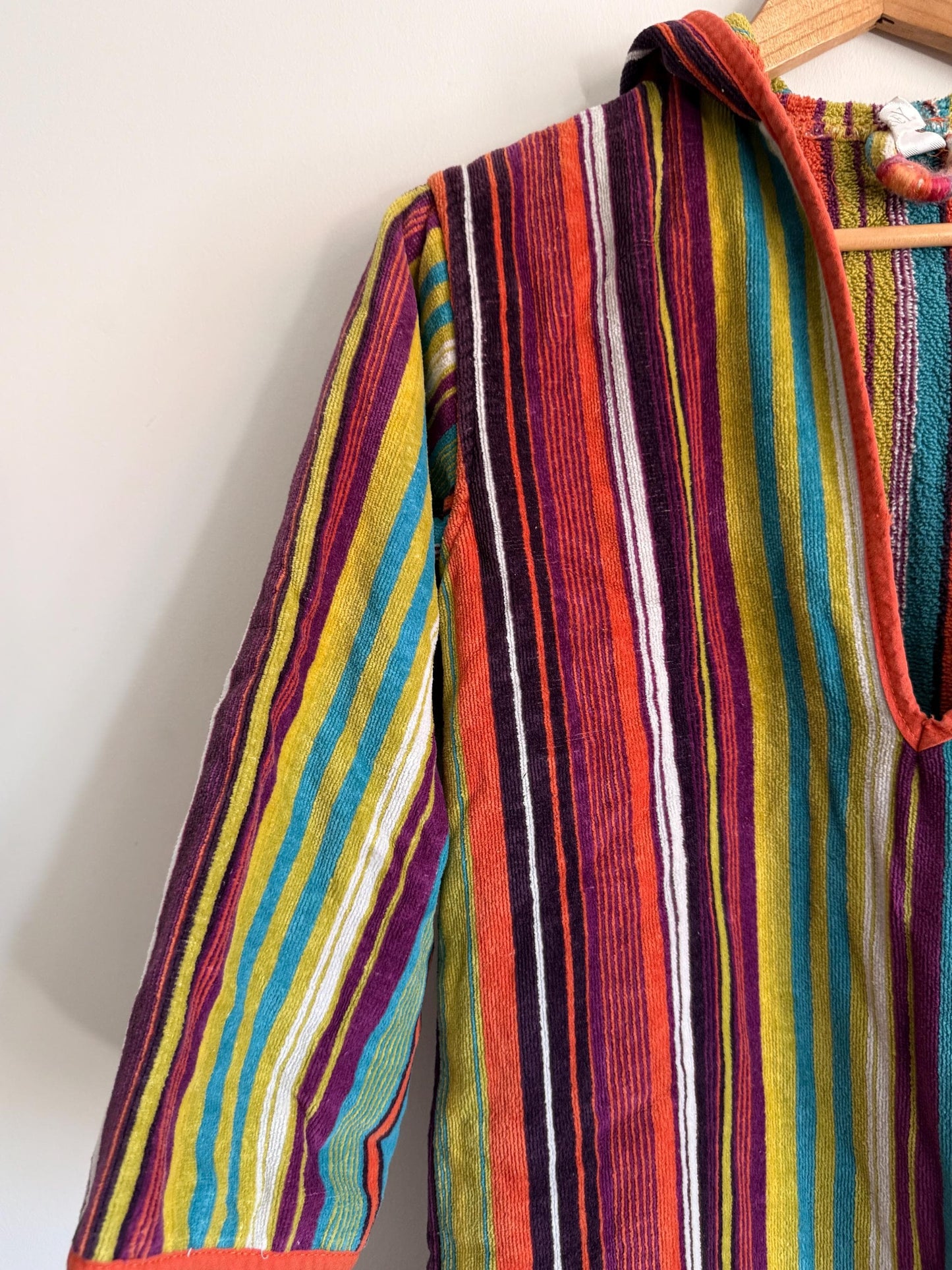 Vintage Rainbow Stripe Hooded Festival Top | Boho Hippie Cotton Hoodie | Nepal Festival Top | Ethnic Stripe Tunic | Festival Clothing