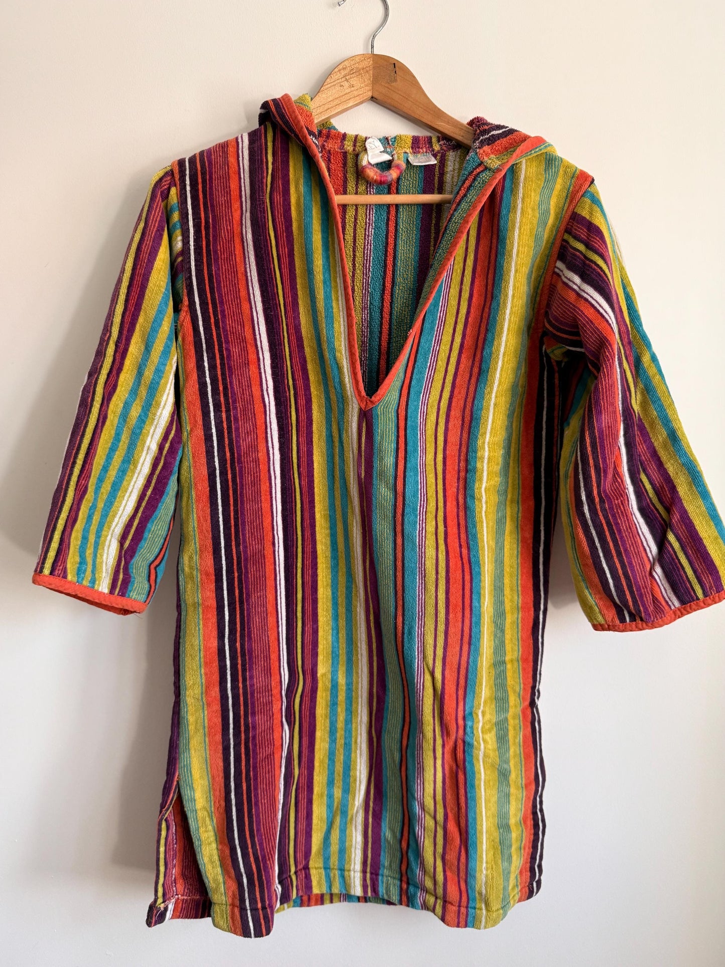 Vintage Rainbow Stripe Hooded Festival Top | Boho Hippie Cotton Hoodie | Nepal Festival Top | Ethnic Stripe Tunic | Festival Clothing