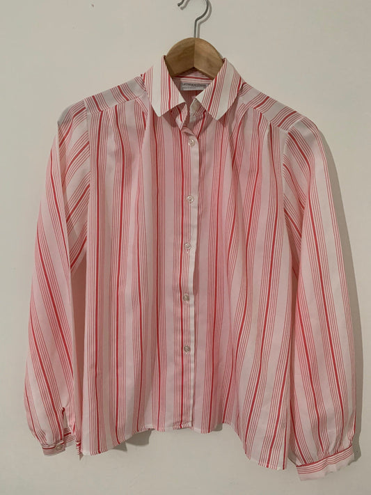 Vintage red Blouse Shirt red and white stripe pattern blouse vintage Debenhams 80s