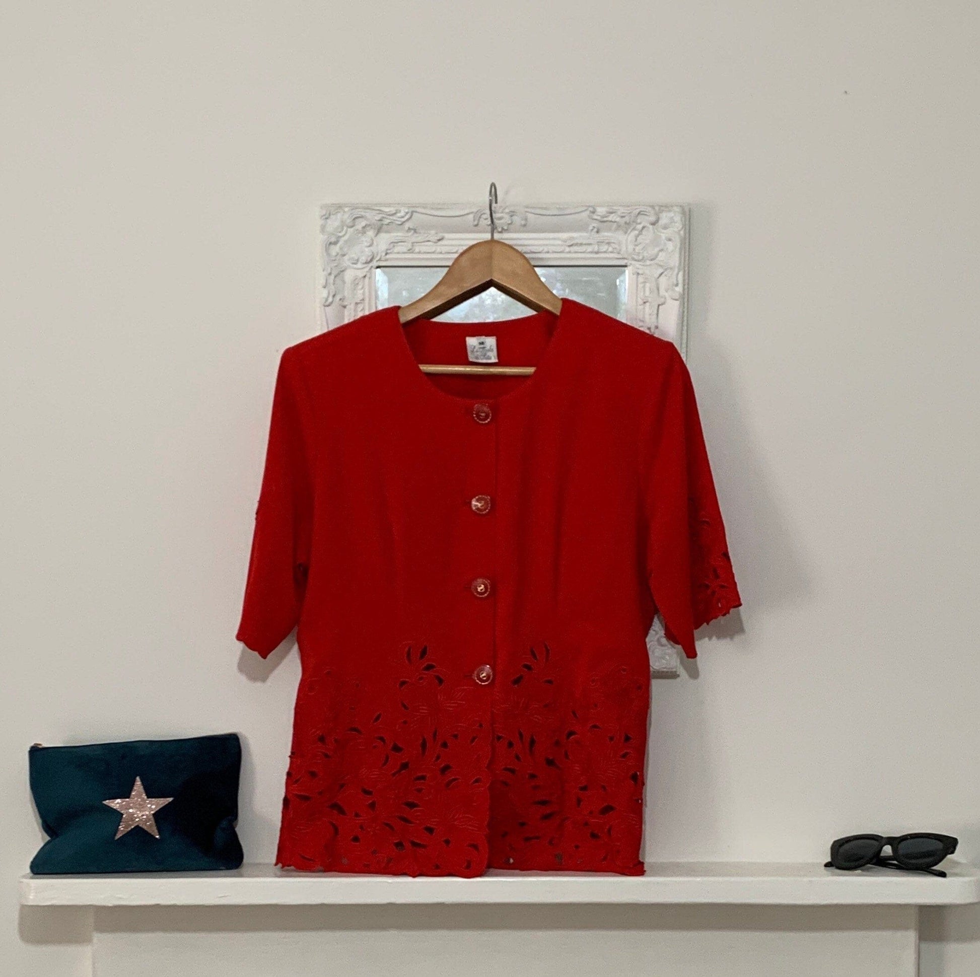 Vintage red Blouse - short Sleeve Size 14