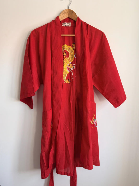 Vintage Japanese Dragon Kimono Jacket | Red Embroidered Robe | Oriental Dressing Gown | Dragon Embroidery | Festival Jacket | Loungewear