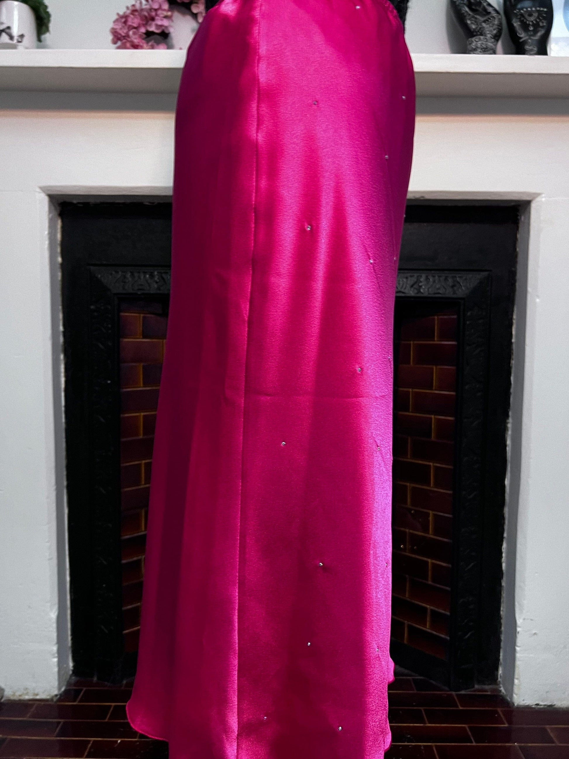 Vintage Red Satin Diamanté Patsy Seddon Knee Length Skirt UK size 12- scarlet red Stretch Satin Evening Skirt with Diamanté