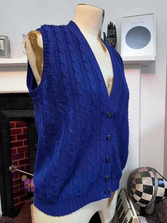 Vintage navy Cardigan sleeveless cardigan navy blue knit cardigan, navy vintage, knitwear, vintage vest, 70s cardigan Richard’s Shop Tank