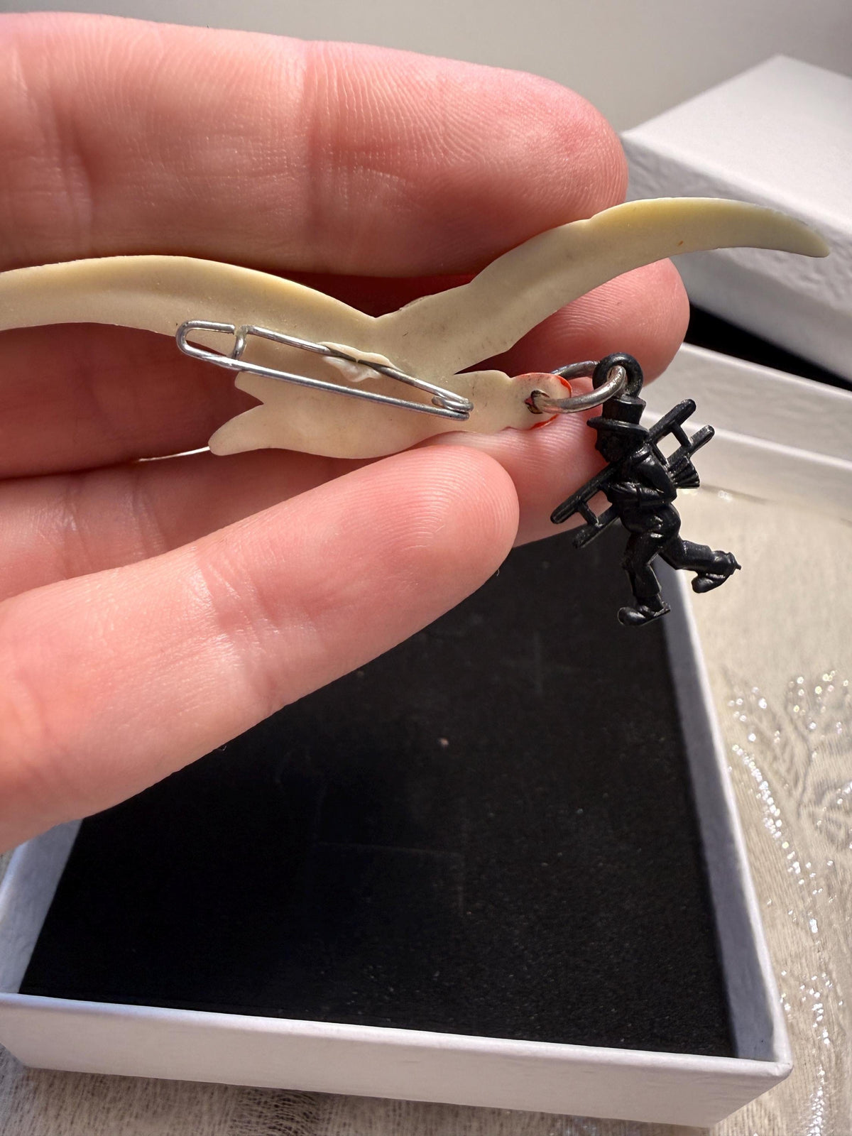 Vintage Seagull Bird Brooch with Chimney Sweep Charm Novelty Figural Brooch