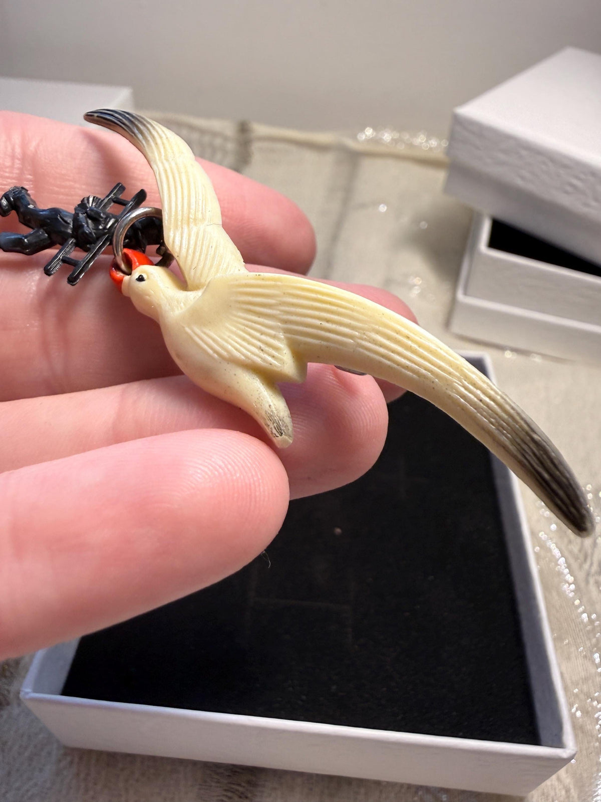 Vintage Seagull Bird Brooch with Chimney Sweep Charm Novelty Figural Brooch