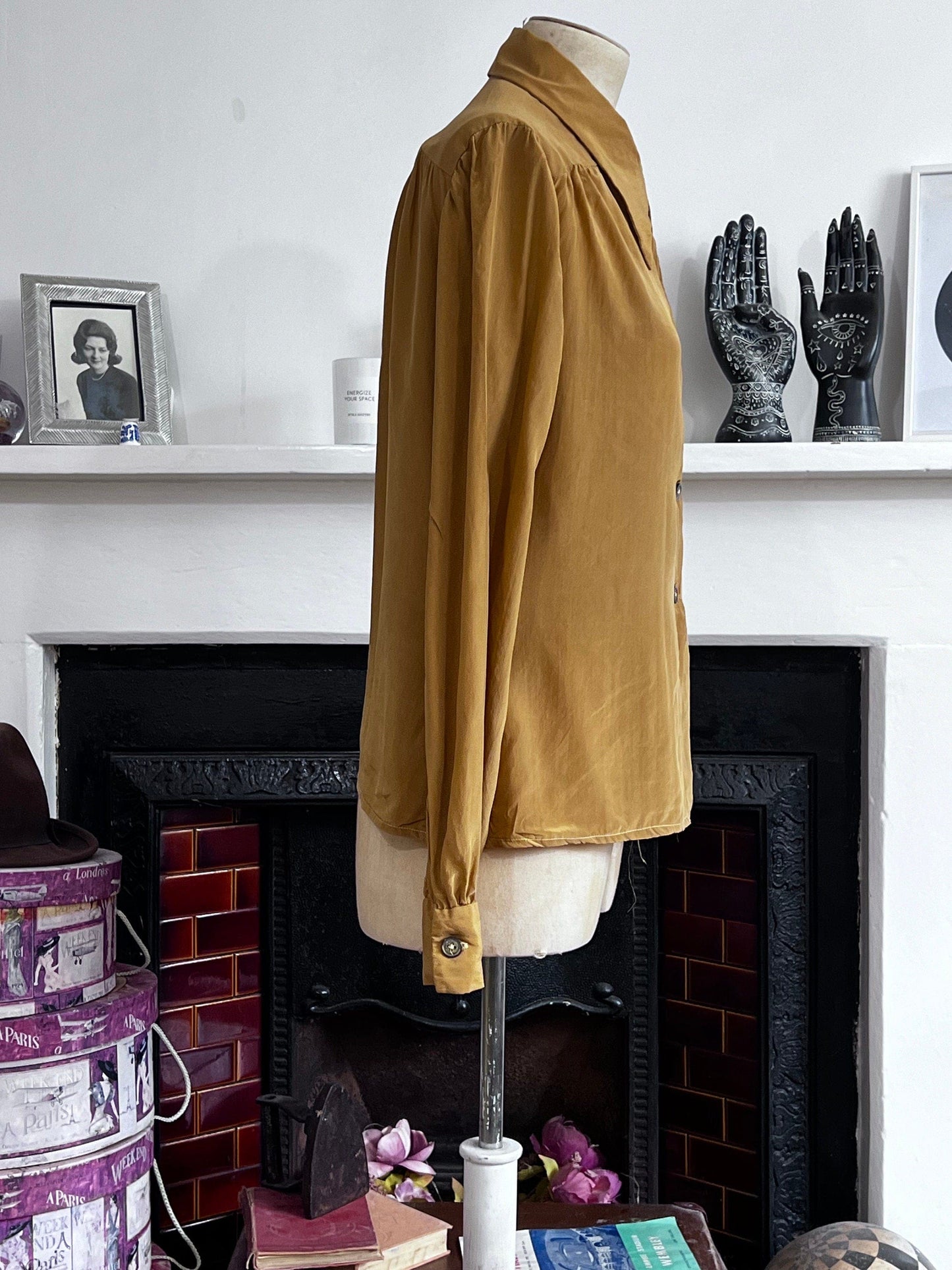 Vintage mustard Silk Blouse, long Sleeve oversized mustard silk vintage shirt, vintage blouse, vintage top, silk shirt, vintage silk top,