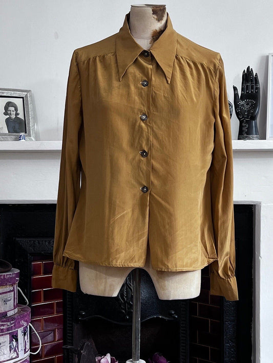 Vintage mustard Silk Blouse, long Sleeve oversized mustard silk vintage shirt, vintage blouse, vintage top, silk shirt, vintage silk top,