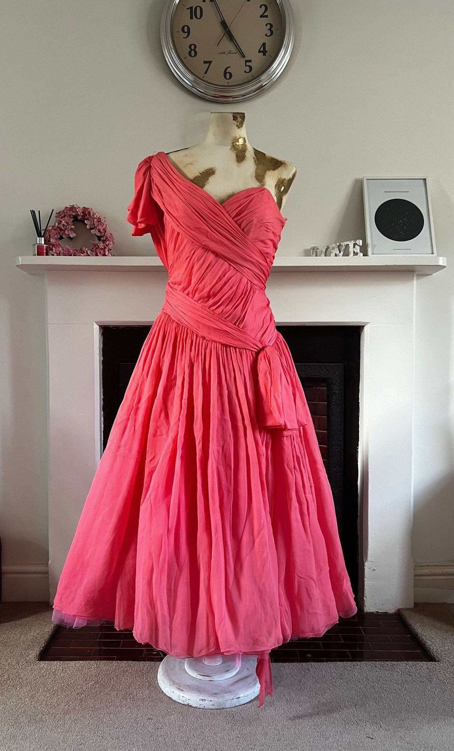 Vintage silk Dress Chiffon Ball Gown Chiffon and Netting - exquisite dress - Tatters of London - Peach