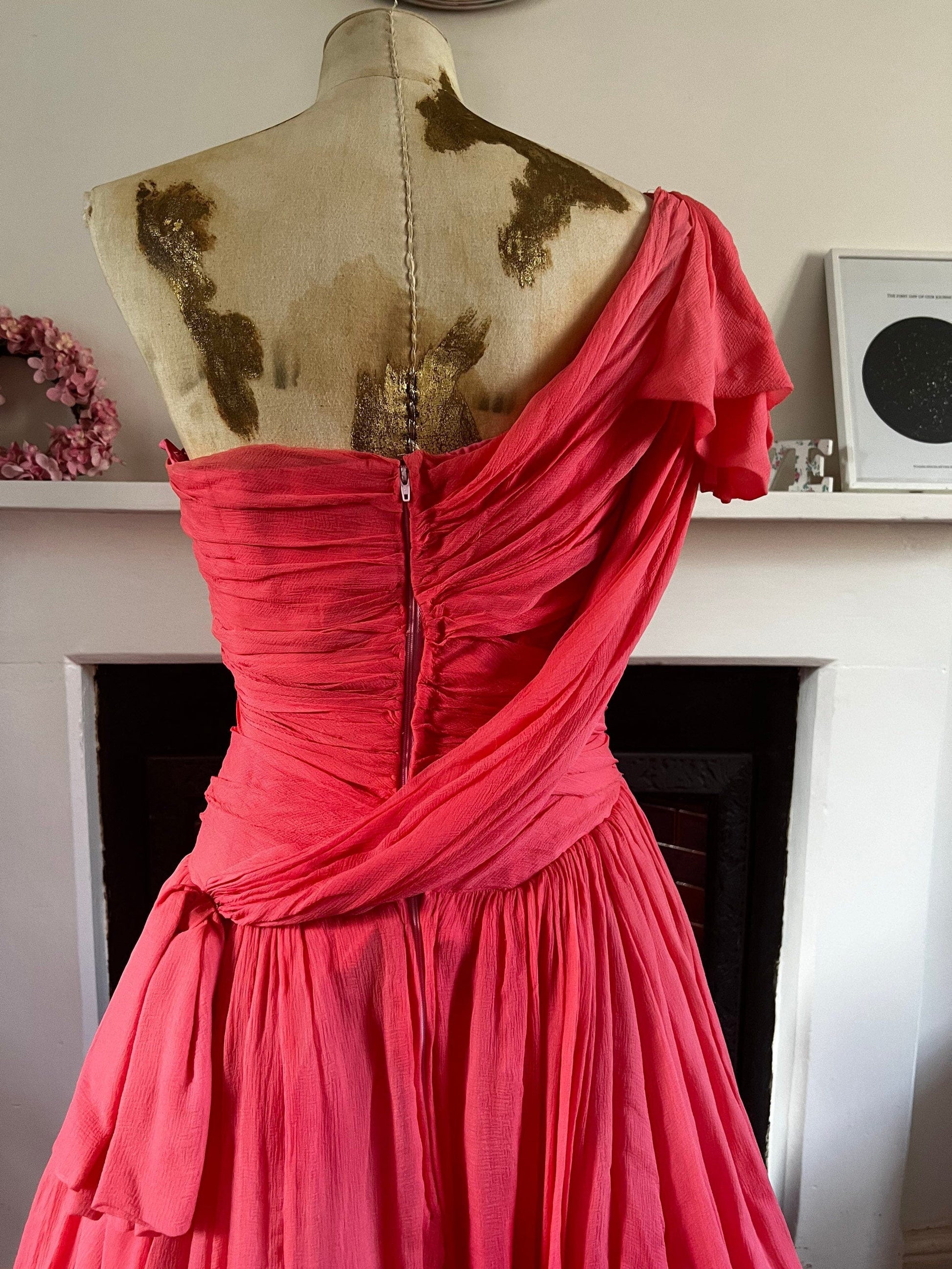 Vintage silk Chiffon Ball Gown Chiffon and Netting - exquisite dress - Tatters of London - Peach