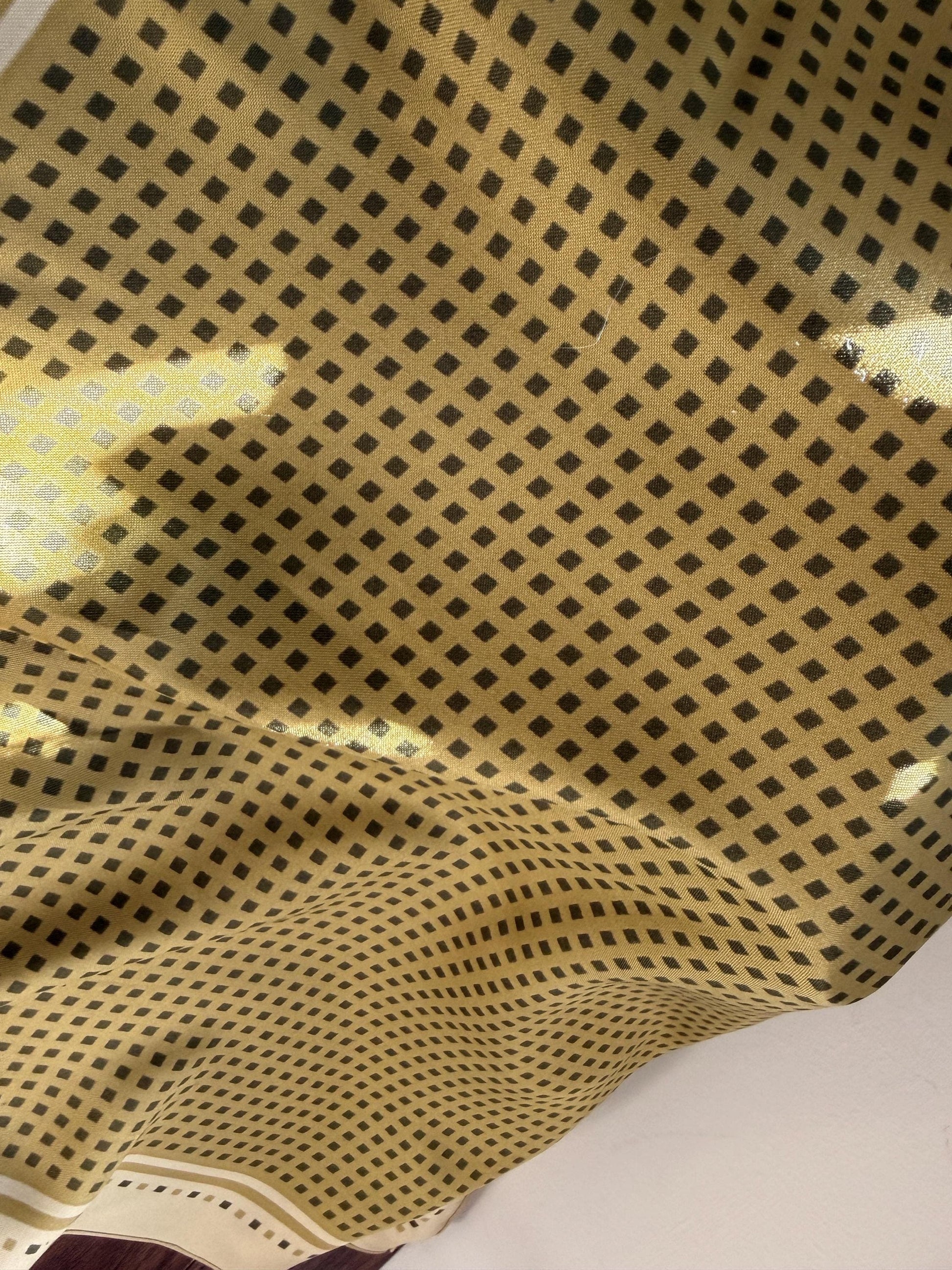 Vintage Silk Pocket Square / Neck Scarf – Olive Green Geometric Print – Classic Mod Retro Scarf